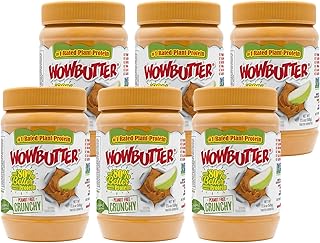 WOWBUTTER - Crunchy Soy Spread - Peanut Free, Tree Nut Free - Vegan Plant Protein - Gluten Free - Non-GMO - 1.1lb (Pack of 6)
