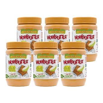 WOWBUTTER - Crunchy Soy Spread - Peanut Free, Tree Nut Free - Vegan Plant Protein - Gluten Free - Non-GMO - 1.1lb Pack of 6