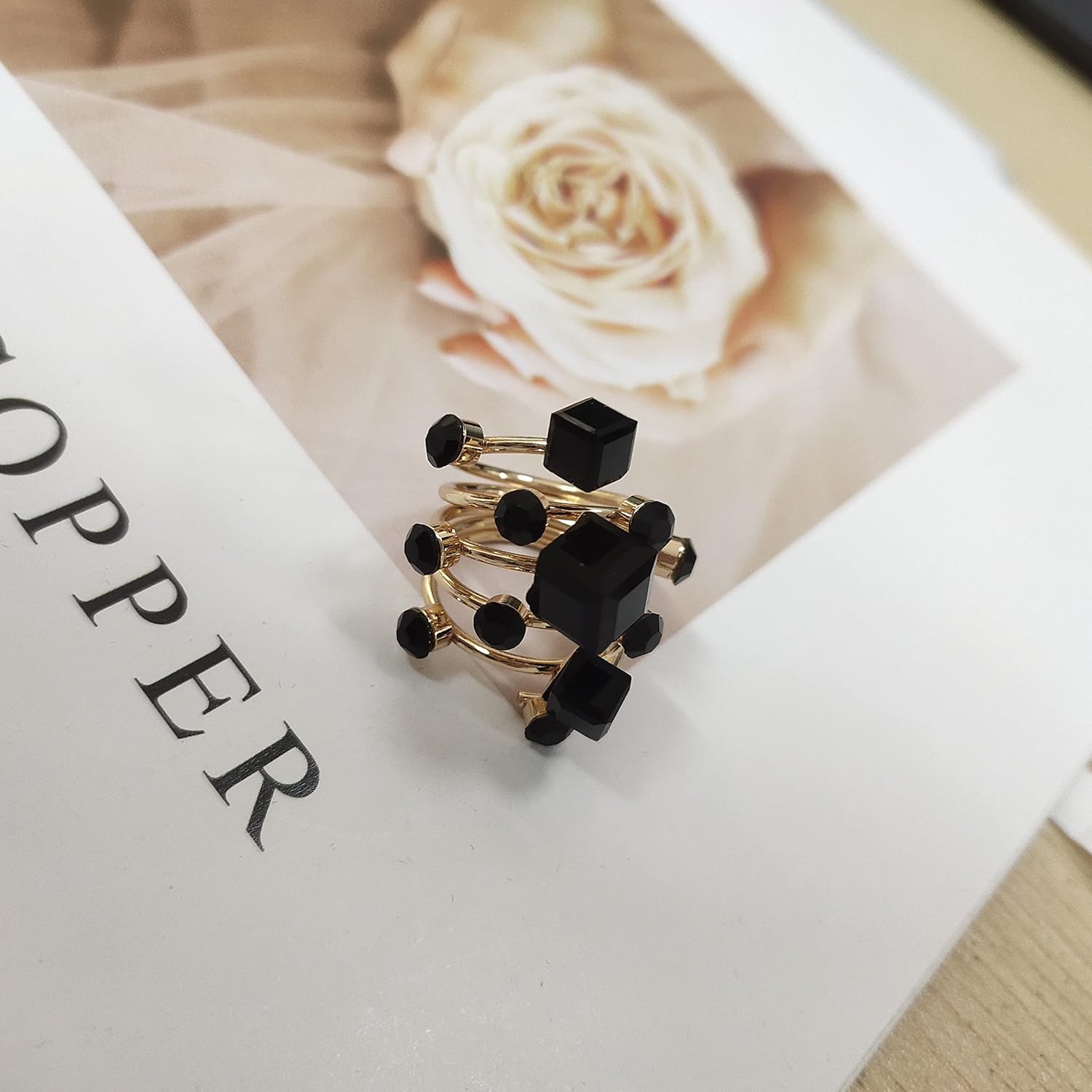 OIDIMS Big CZ Crystal Statement Wedding Ring for Women Birthstone Cubic Zirconia Balls Fashion Spring Gemstone Open Band Wrap Birthday Valentine's Day Cocktail Party Rings Dainty Jewelry Gifts - Image 6