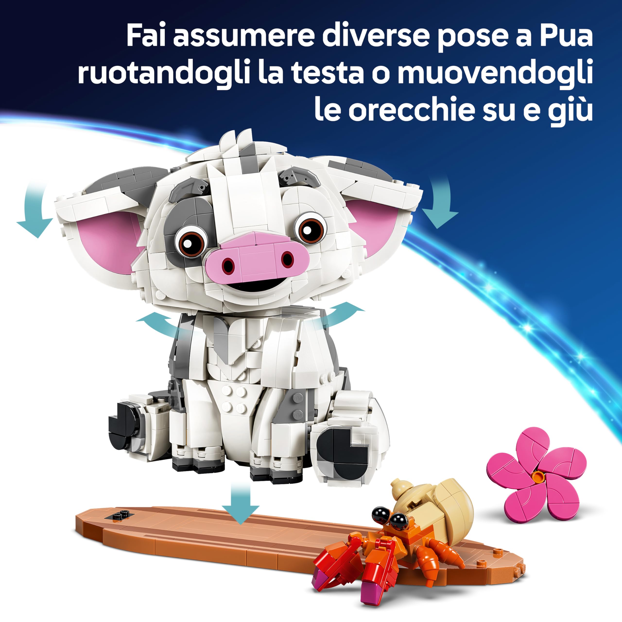 LEGO | Disney Vaiana Pua Action Figure - Maialino Giocattolo con Fiore, Granchio e Zattera da Supporto - Decorazione Cameretta - Regalo di Compleanno per Bambine da 9 Anni in su Fan del Film - 43292