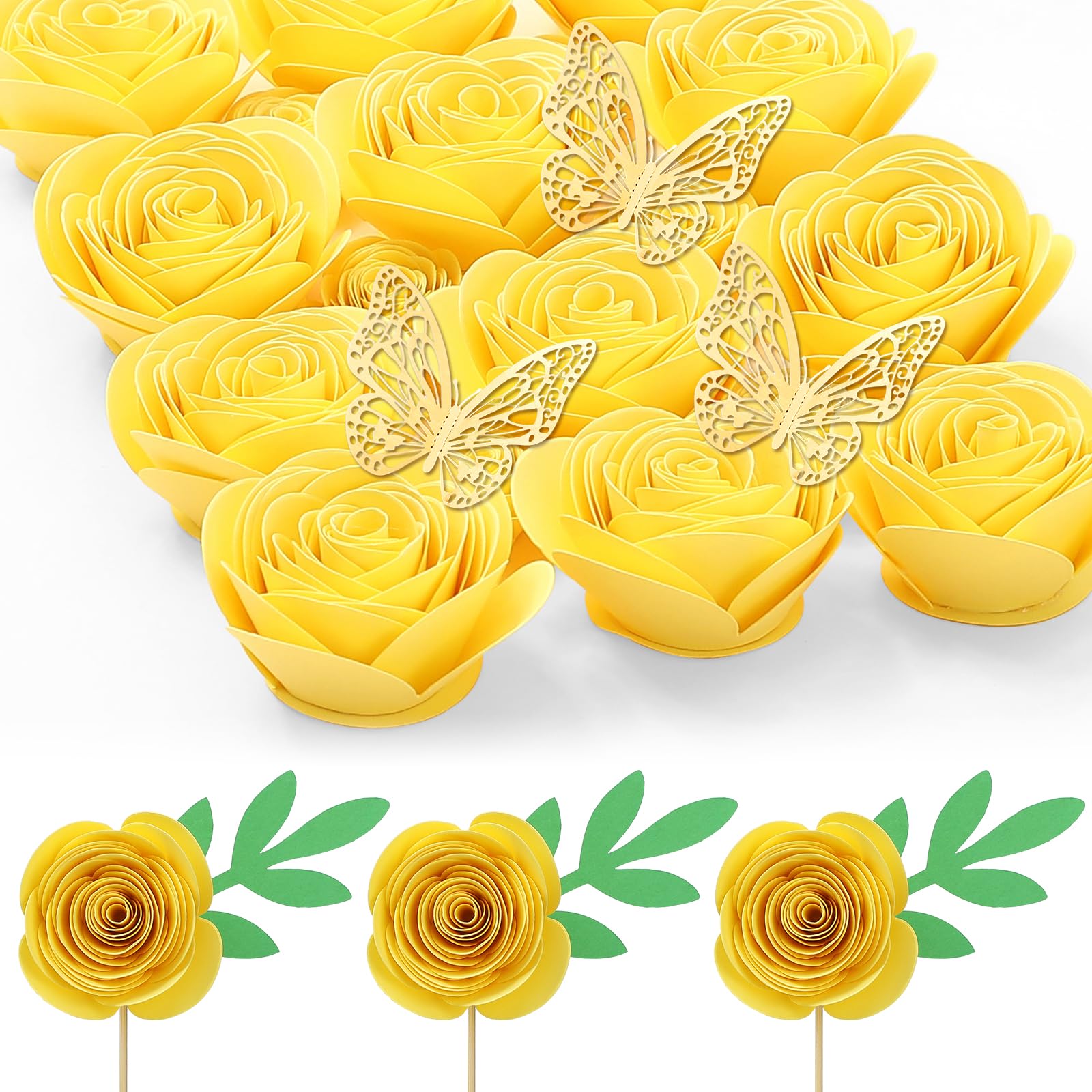 Fleurs en papier roulé jaune clair pour lettre florale et cadre shadow box