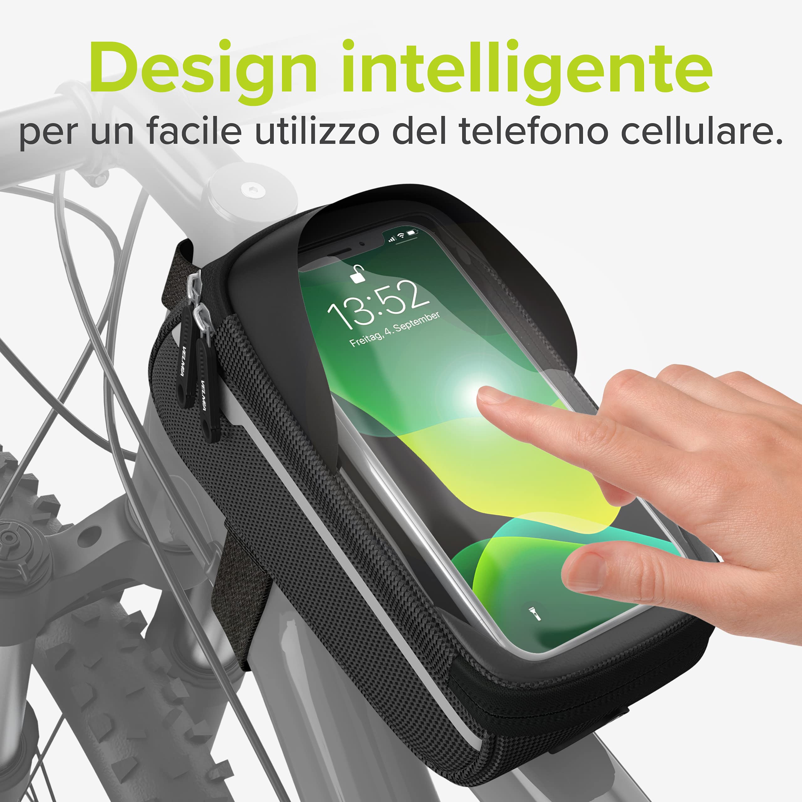 Velmia Borsa Bici Impermeabile, Porta Telefono Bici per gli Spostamenti, Borsa MTB, Borsa per Cellulare, Accessori Bicicletta
