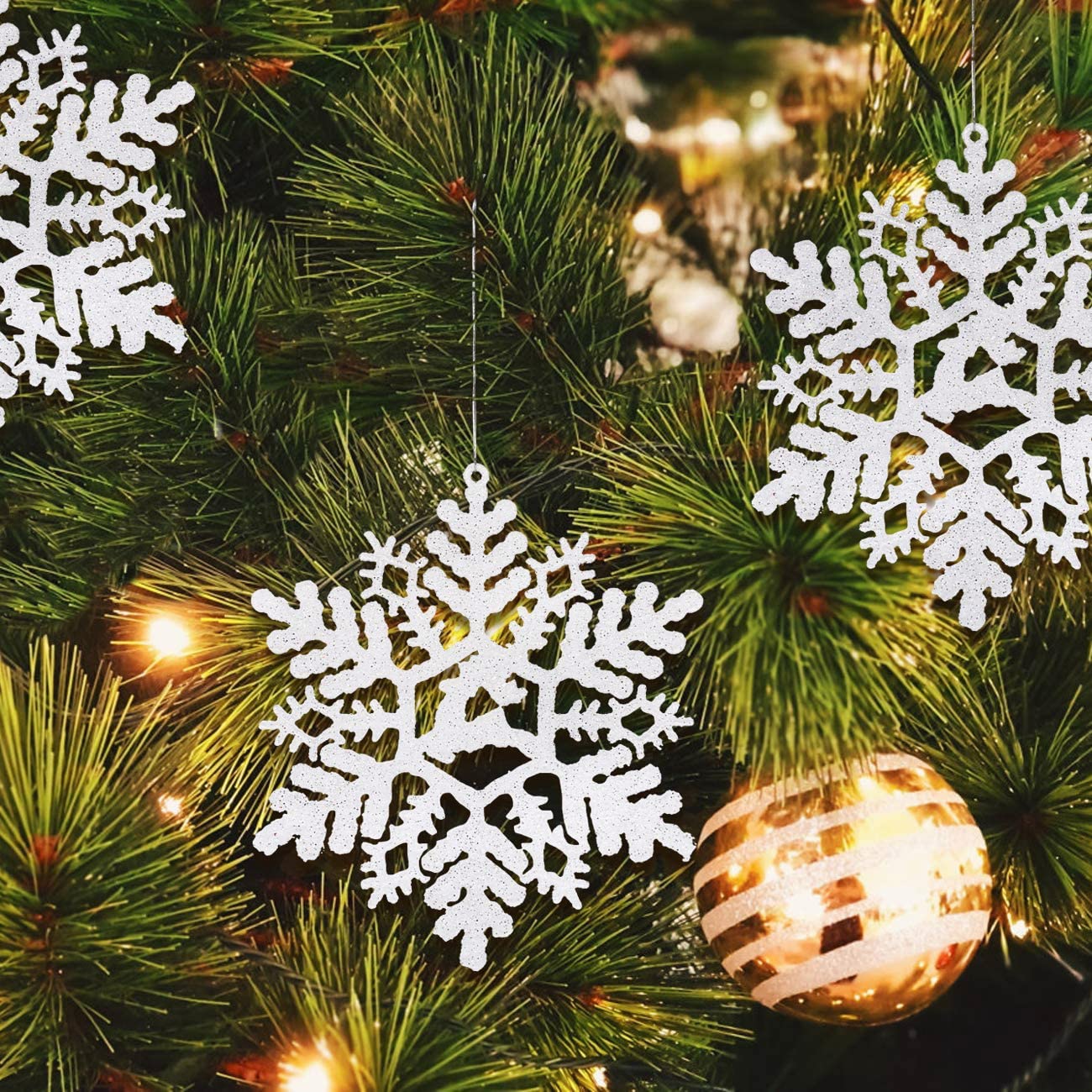 LIHAO 12 stuks belletjes, sneeuwvlokken, kerstboomversiering