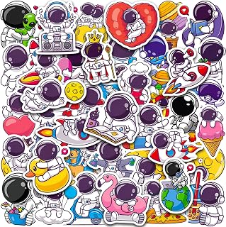 Cute Astronaut Stickers Pack 50Pcs, Funny Spaceman Stickers for Water Bottles Laptop Phone Case Luggage. Vinyl Decals Waterproof Mixed Stickers Gift for Kids Teens Adults