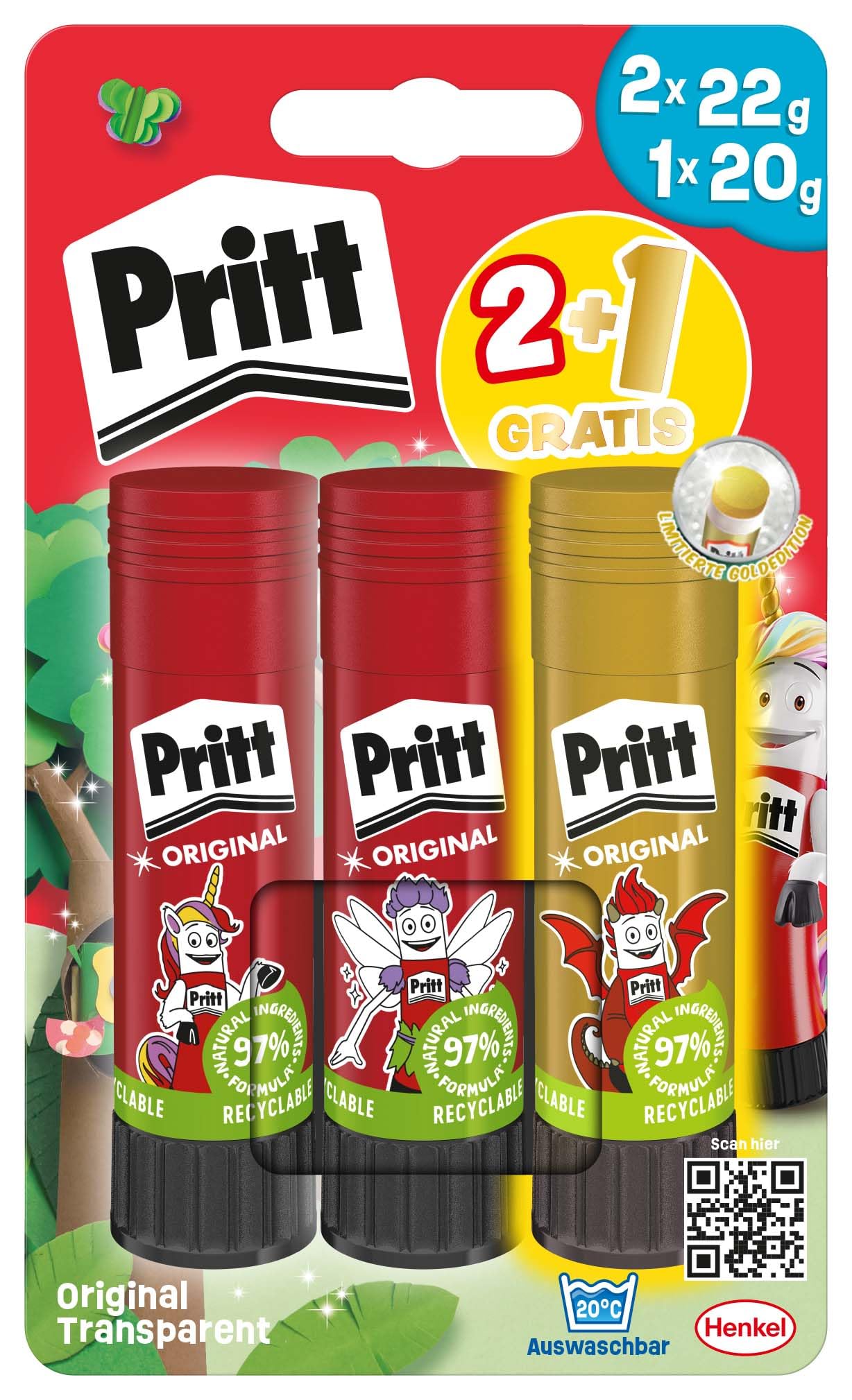 Amazon.com: Pritt PBS2D Glue Sticks Plus One Coloured Glue Stick