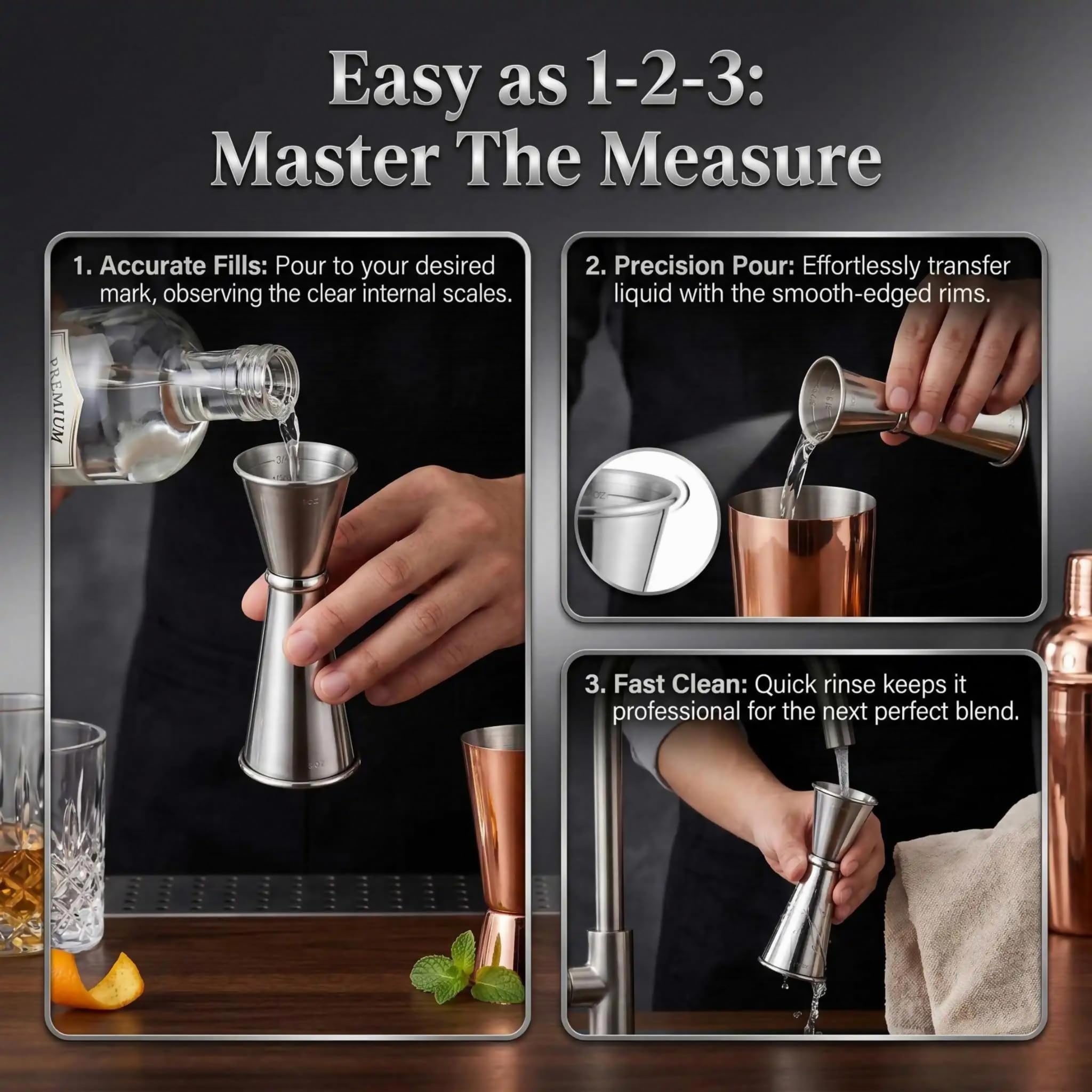 BARsics Bartending Stainless Steel Cocktail 1oz/2oz Measuring Double Jigger (1 Pack) — Amazon image 5