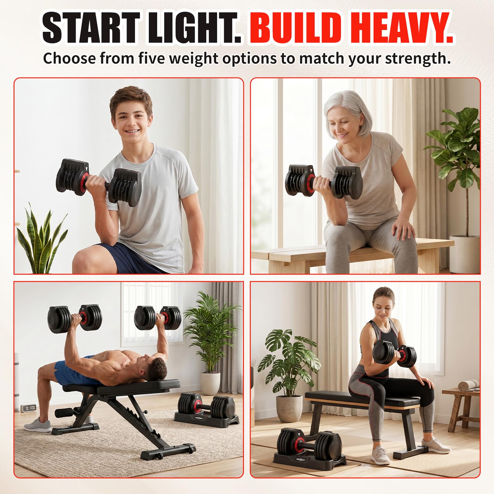 Adjustable Dumbbell Set of 2, 50LBS/100LBS Weights Dumbbell Set with Storage Box, 25lbs/50lbs Pair Adjustable Weights with Anti-slip Silicone Grip, 5-in-1/10-in-1 Quick-Lock Hand Weight Set For Home Gym Suit both Men and Women
