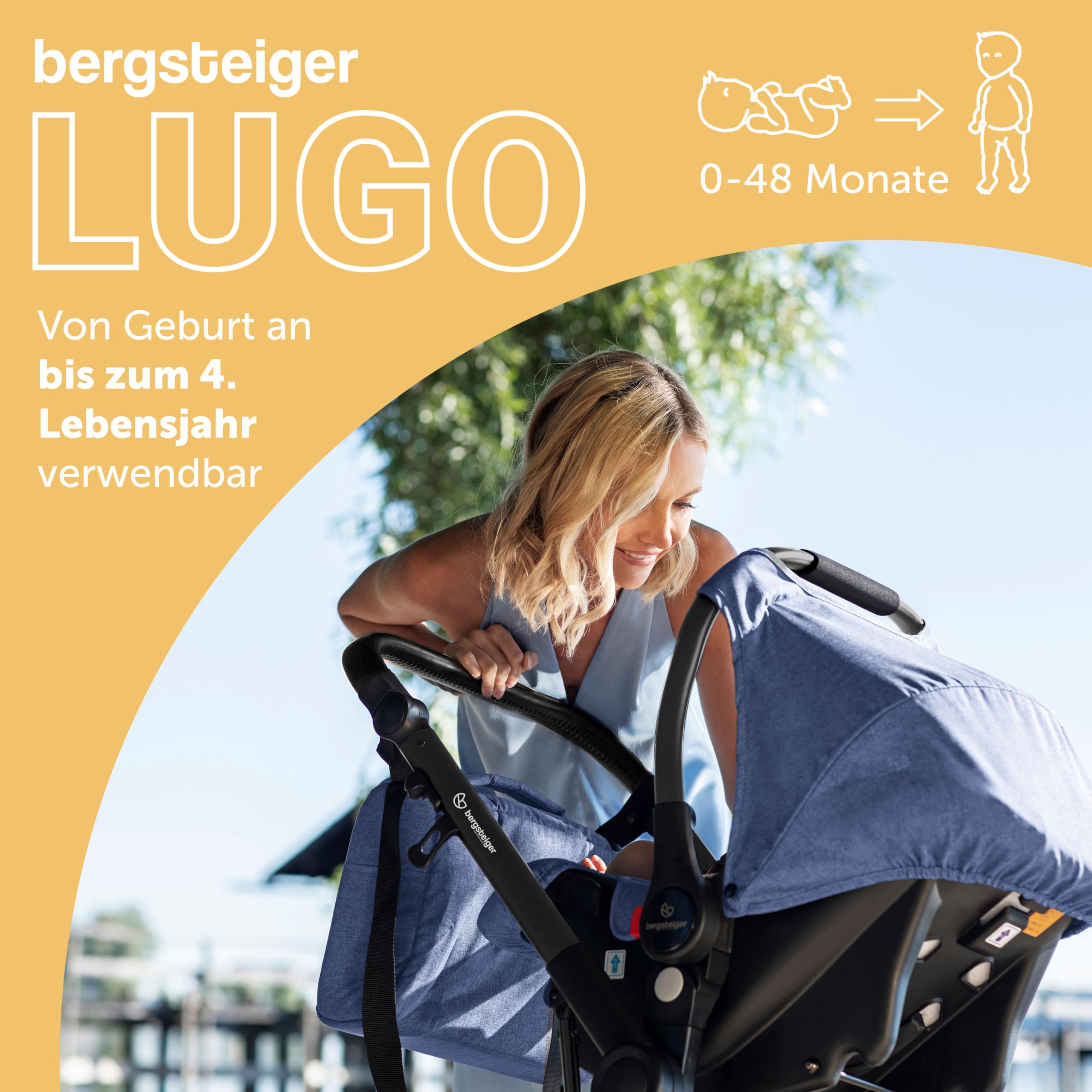 Bergsteiger Lugo 3in1 Kombikinderwagen Komplettset inkl Babyschale | Mobilität ab Geburt dank Babywanne Buggy Aufsatz Sonnenschutz und Wetterfußsack passend für die Isofix Station
