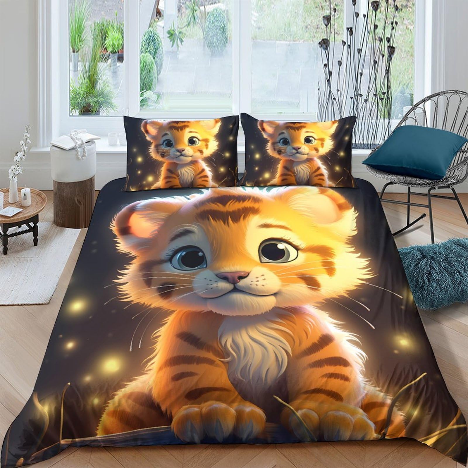 Housse de couette tigre 3D lavable en machine de qualité durable