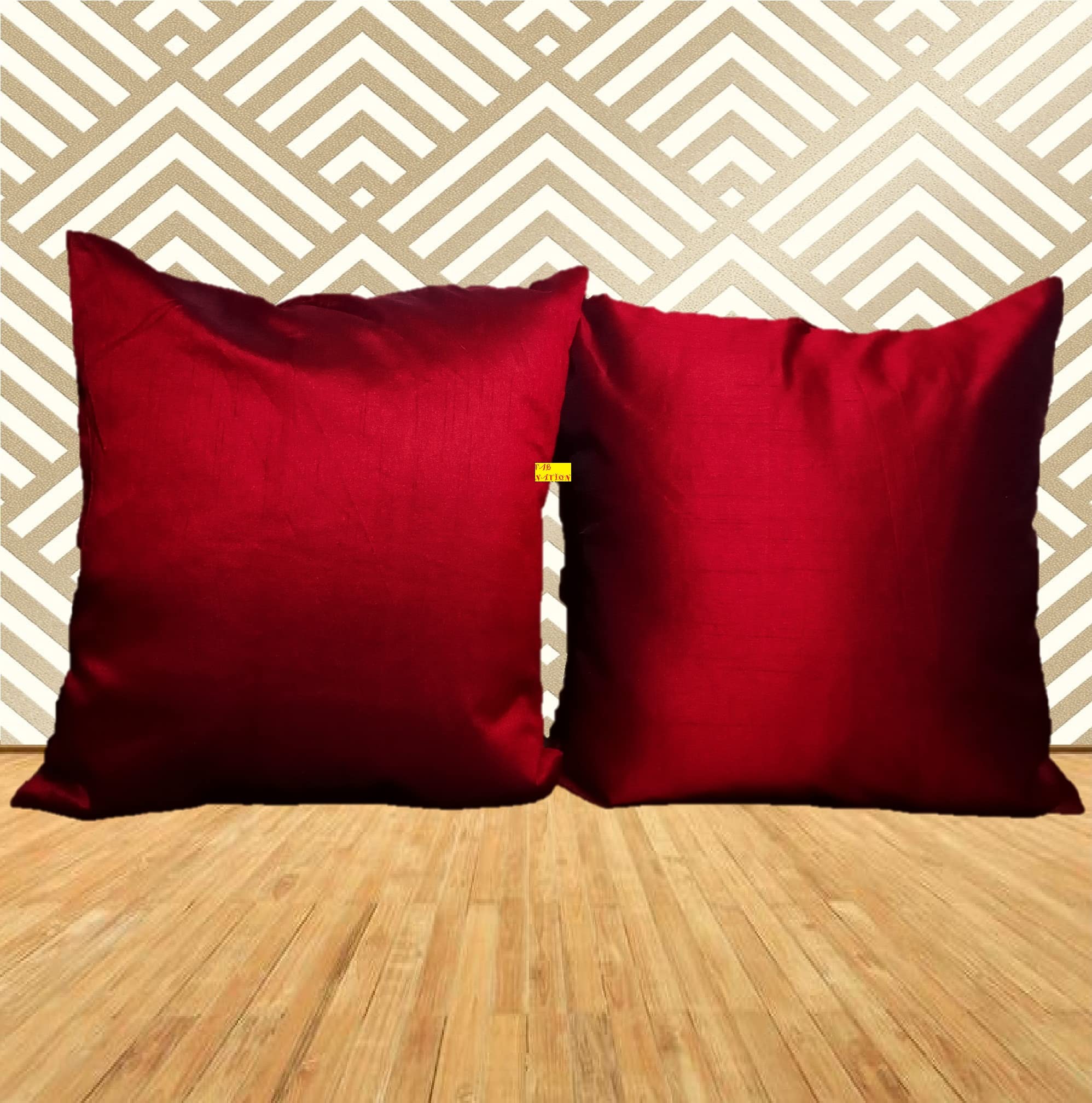 Fab NationFab Nation Set of 2 (16x16) Cushion Covers | 200 TC Dupion Silk Fabric | with Interlock Seams & Strong Zipper | Made in India |Maroon