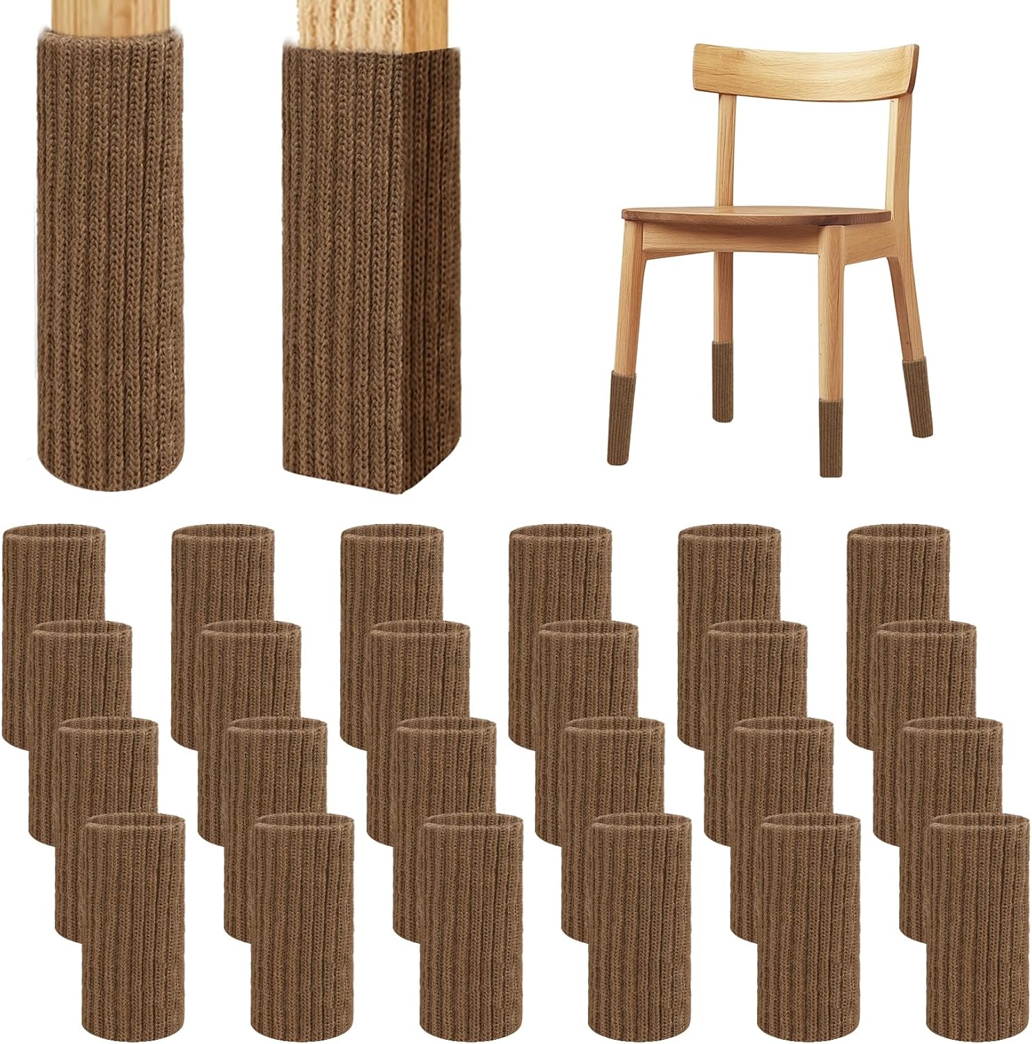CasaRovela16/24 Pcs Brown Chair Leg Socks for Hardwood Floors – Chair Socks & Furniture Leg Covers, High Elastic Non-Slip Floor Protectors, Easy-to-Install Bar Stool Leg Covers (Brown, 24Pcs)