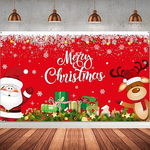 Miniatura 10 de Irenare Telón de Fondo Navideño con Papá Noel y Reno, Bandera de Feliz Navidad para Interiores, Decoración para Fiestas Navideñas, Cabina de Fotos,