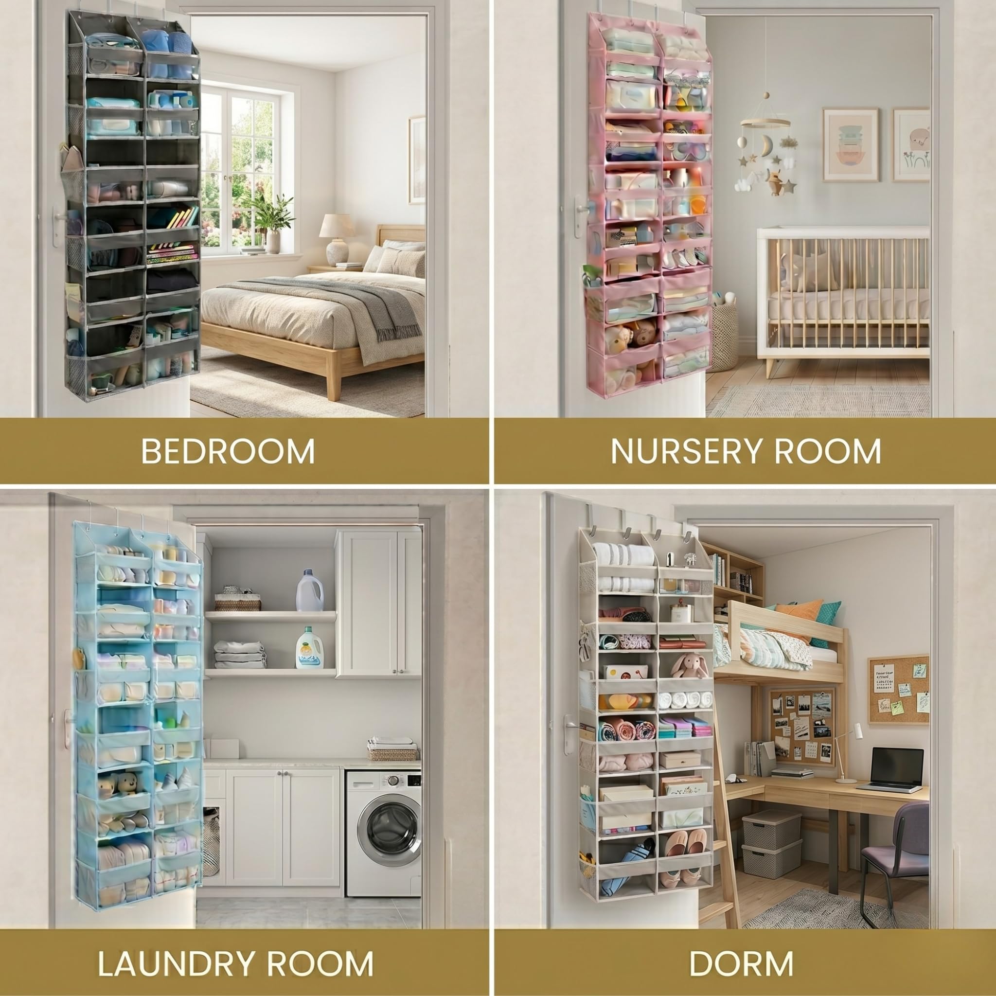 HOMELUX THEORY Organizer da appendere alla porta, extra largo, per camera da letto e cameretta dei bambini, 1 pezzo, grigio scuro