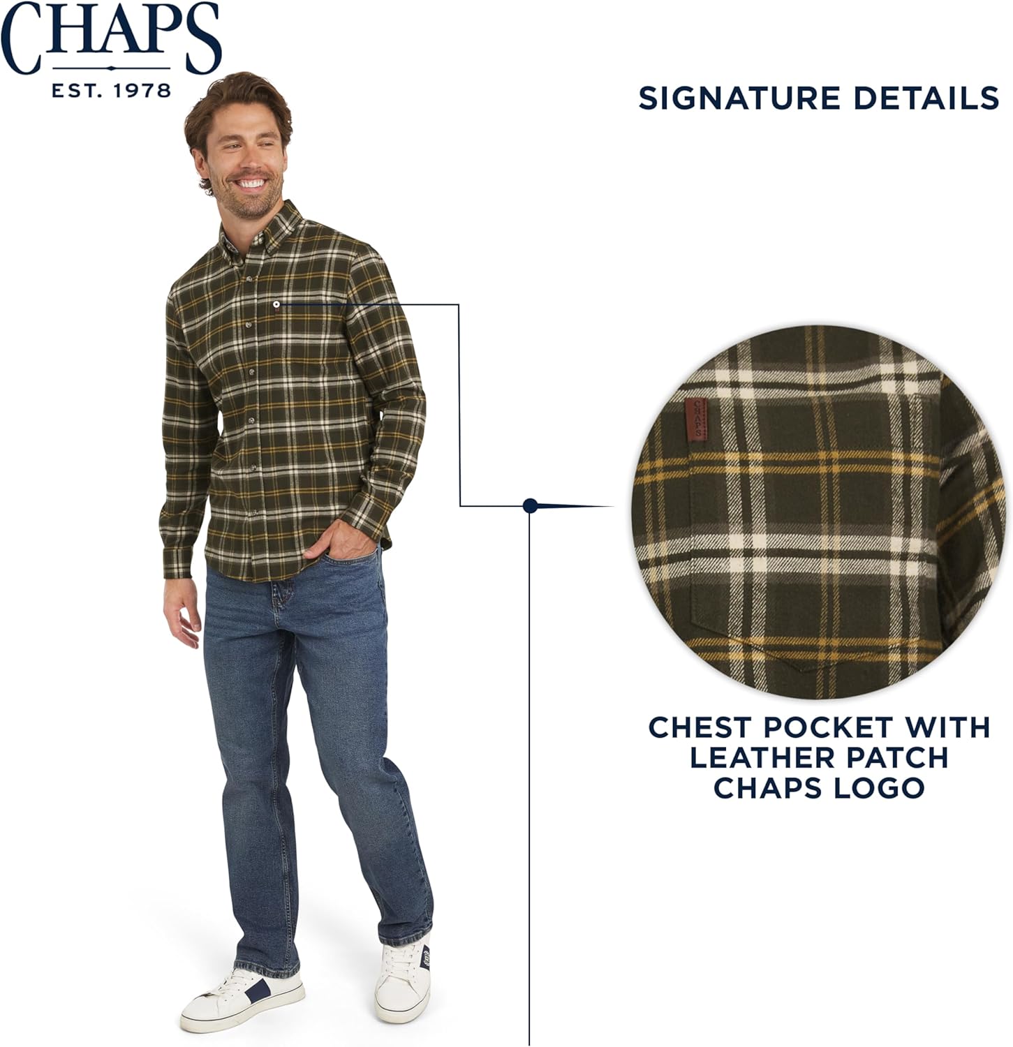 Chaps Men's Classic Fit Long Sleeve Button Down Stretch Flannel Casual Woven Shirt (S-2XL) - Image 6