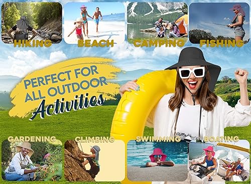 Miniatura 7 de Sombrero de protección solar UPF 50+ para hombres y mujeres, gorra de pesca de ala ancha para la playa al aire libre con solapa para el cuello,