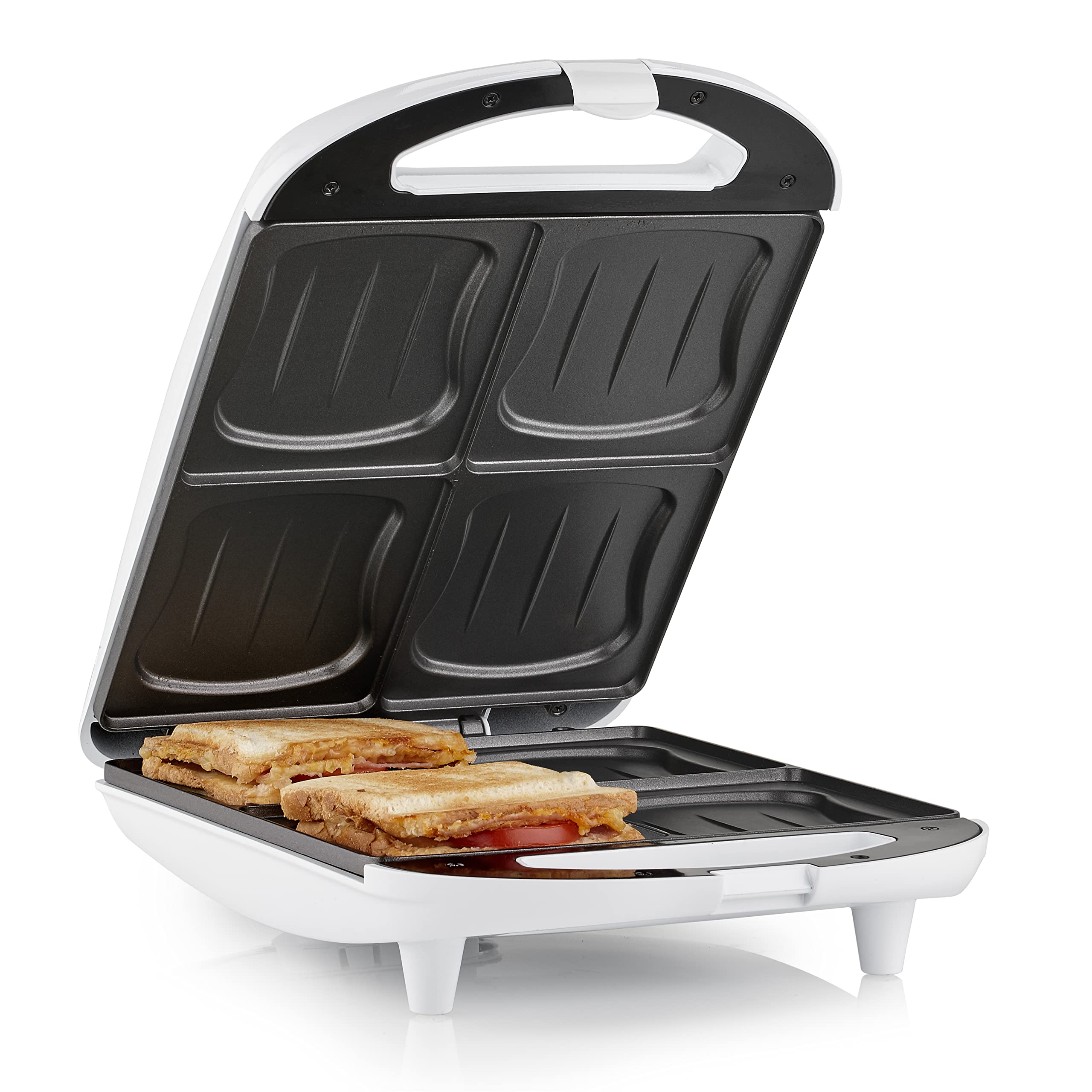 Tristar SA-3065 Sandwichera XL para 4 sándwiches, 1300 W, 26 x 24 cm, Negro/Blanco