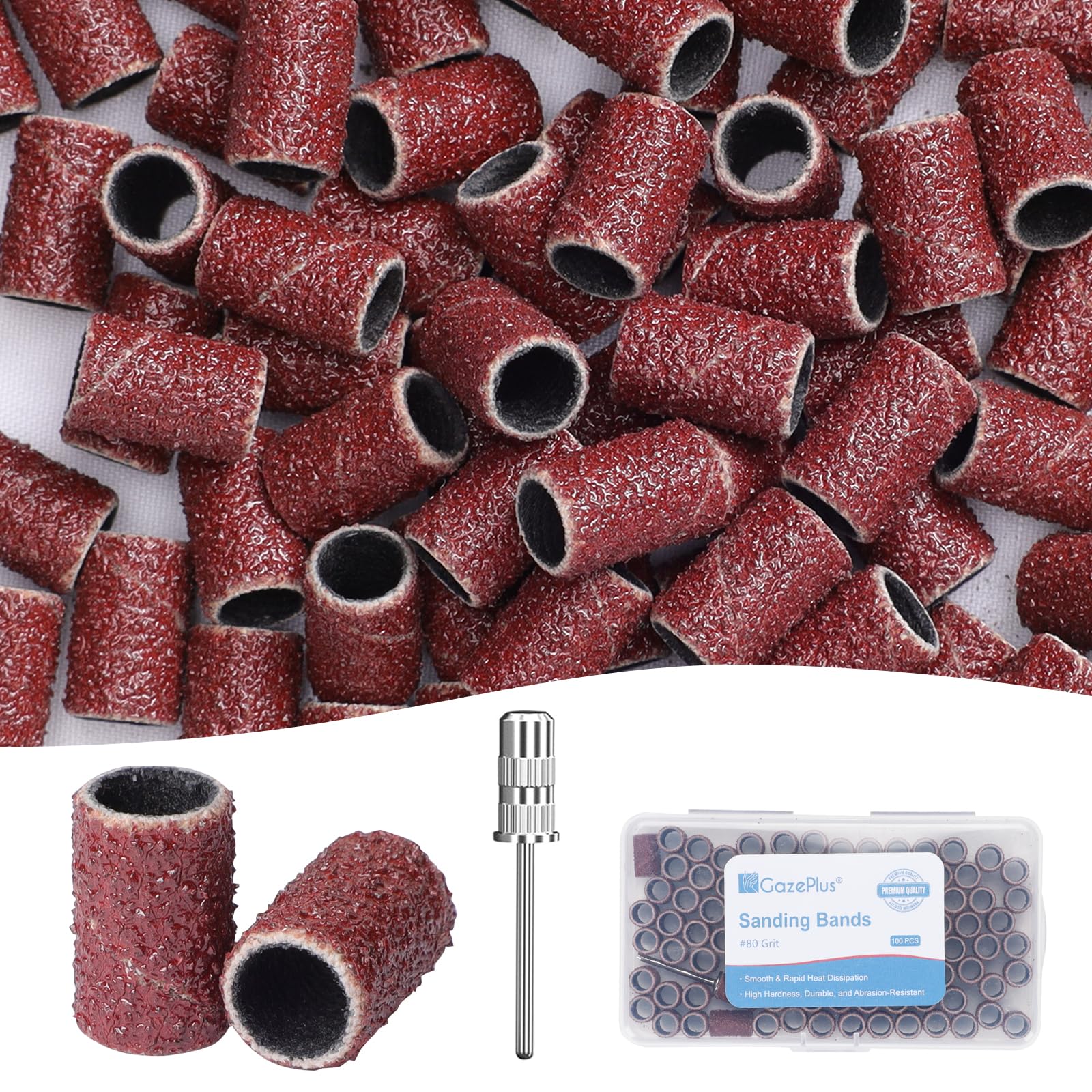 GazePlus 100 Pcs Sanding Bands for Nail Drill with 1 Piece 3/32" Mandrels Nail Drill Bit 80 Coarse Grit Disposable Nail Sanding Bands for Acrylic