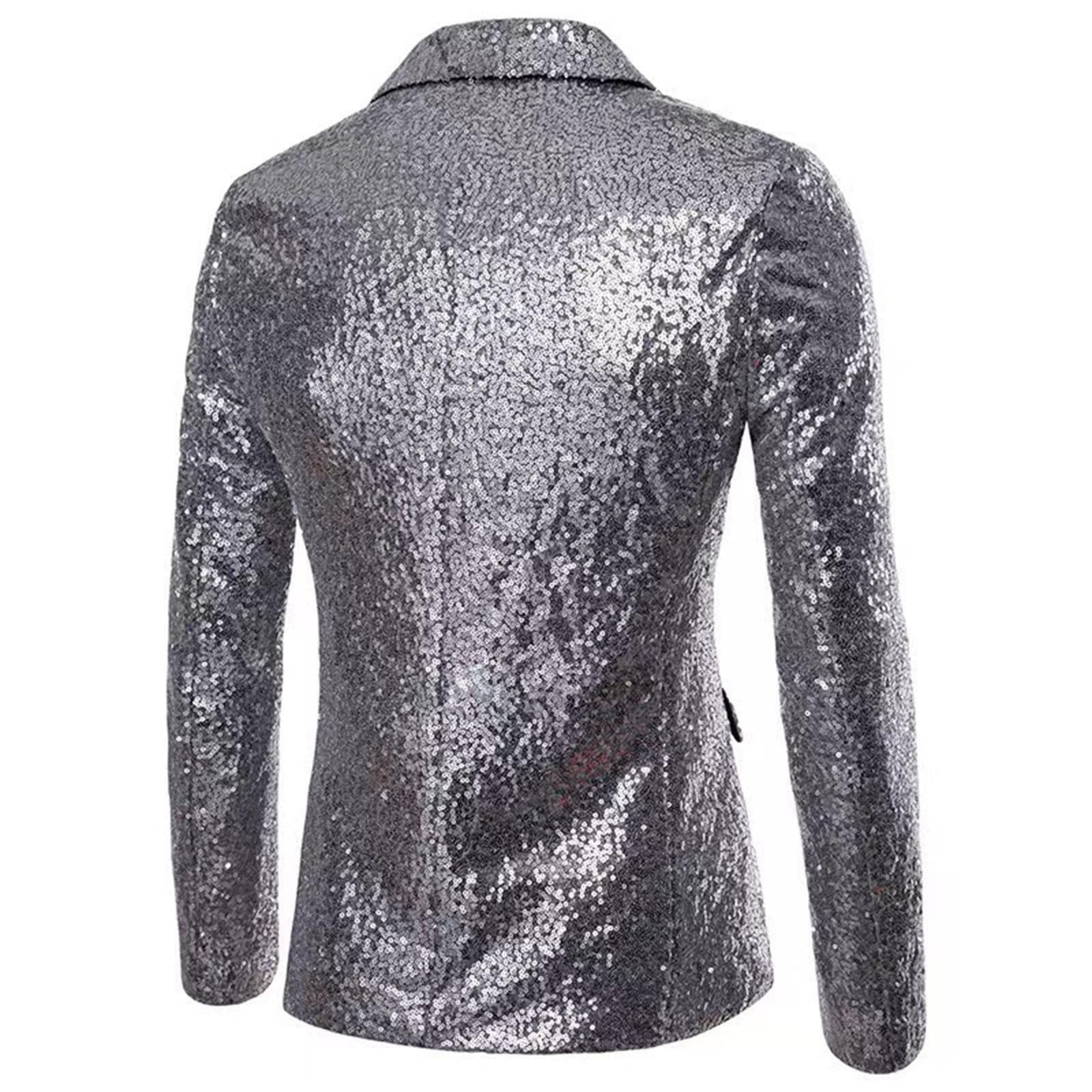 Set completo da uomo con paillettes | smoking pantaloni con giacca a bottone singolo | matrimonio, danza & estate, abito da sposa elegante Slim Fit (vestibilità corpo sottile)