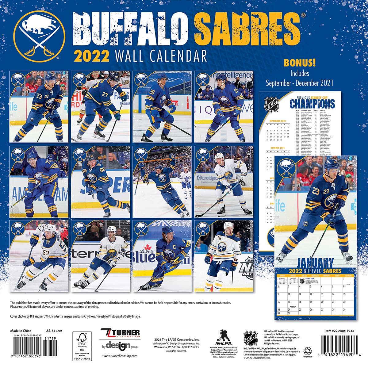 TURNER SPORTS Buffalo Sabres 2022 12X12 Team Wall Calendar (22998011933)