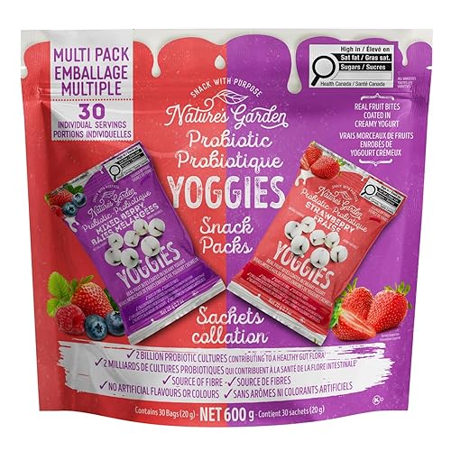 Nature's Garden Probiotic Yoggies Multi Pack, 21oz (Strawberry 15x0.7 oz + Mixed Berry 15x0.7 oz) Yogurt Covered Healthy Snack, High Fiber, Real Fruit Pieces, No Artificial Ingredients, for Adults - 0.7 Ounce (Pack of 30)