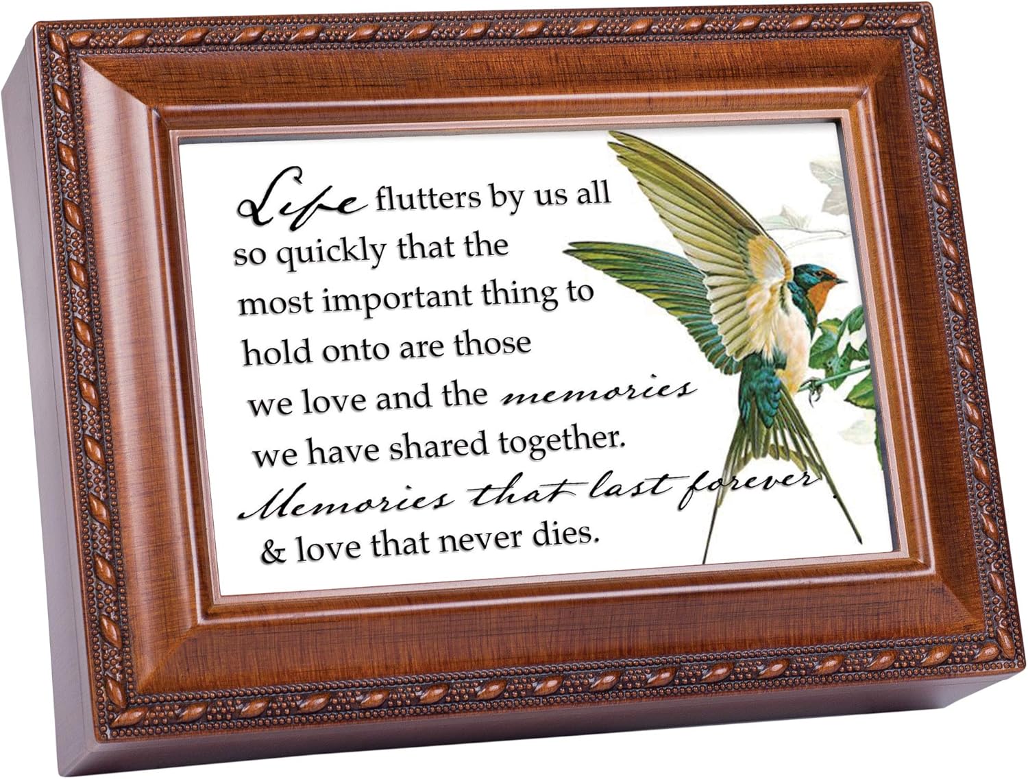 Cottage Garden Memories That Last Forever Woodgrain Rope Trim Music Box Plays Wind Beneath My Wings