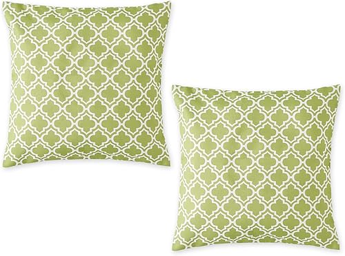 DII Colección de fundas de almohada de poliéster repelente al agua para exteriores, reversible, 18x18, entramado verde, 2 piezas