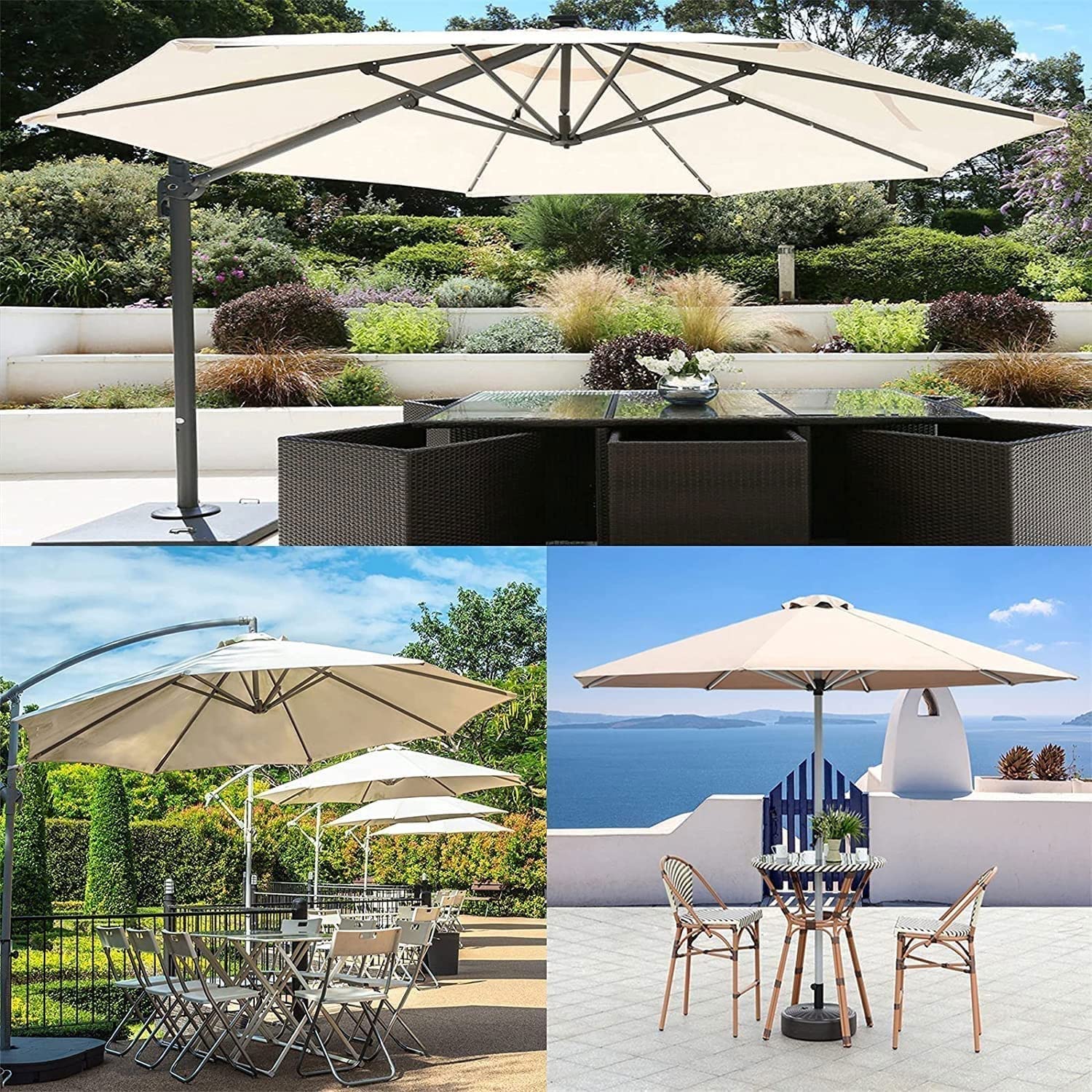 sdneNest Toldo universal de repuesto para sombrilla de patio de 6/8 brazos, cubierta de sombrilla de jardín en rojo vino, beige, 2,7 m, 6 varillas