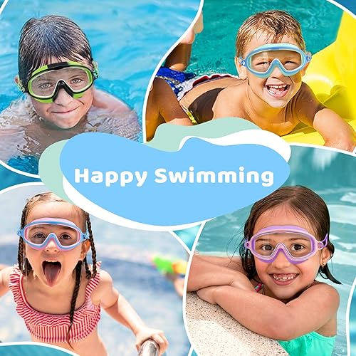 Miniatura 8 de Vvinca Gafas de natación para niños con correa elástica de visión amplia, antiempañamiento, protección UV, gafas de piscina para niños de 3 a 15 años