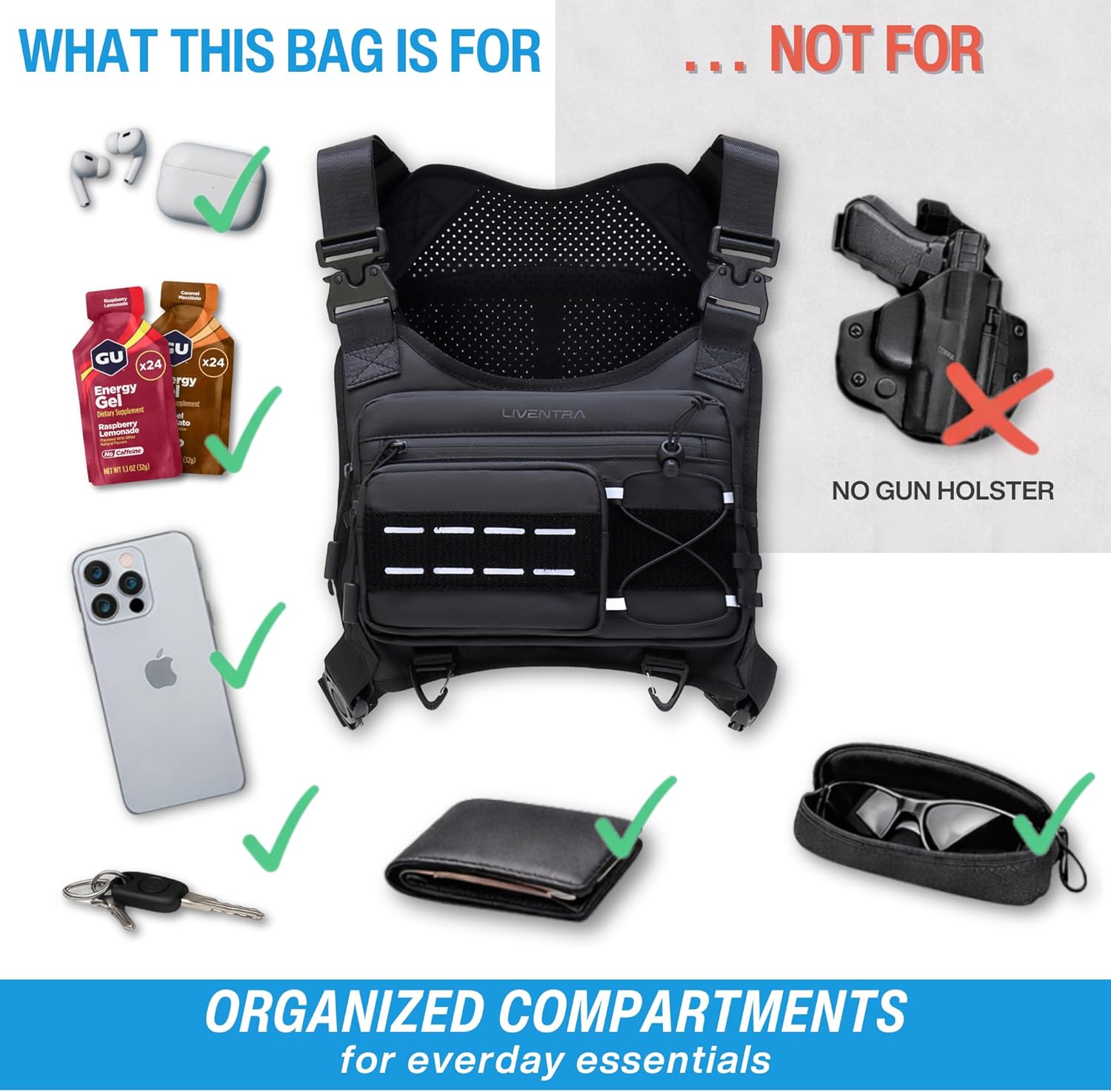 Chest Bag for Men – Running Chest Pack, Lightweight No-Bounce Phone Holder, Water-Resistant Reflective Chest Pouch for Running, Hiking & Cycling - Image 2