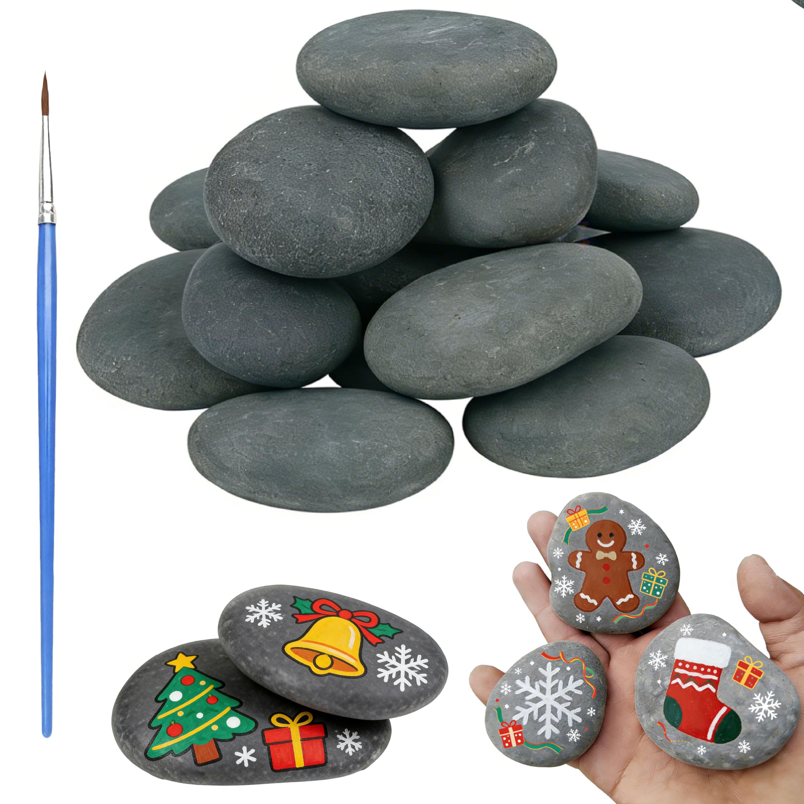 HuaCommerce 18 Stück Flache Steine zum Bemalen, Natürliche Kieselsteine 3-8 cm für DIY Kunstprojekte, Kreatives Malen für Erwachsene, Ideal für Bastelideen, Home Deco, Garten Deko & Geschenke（Grauen）