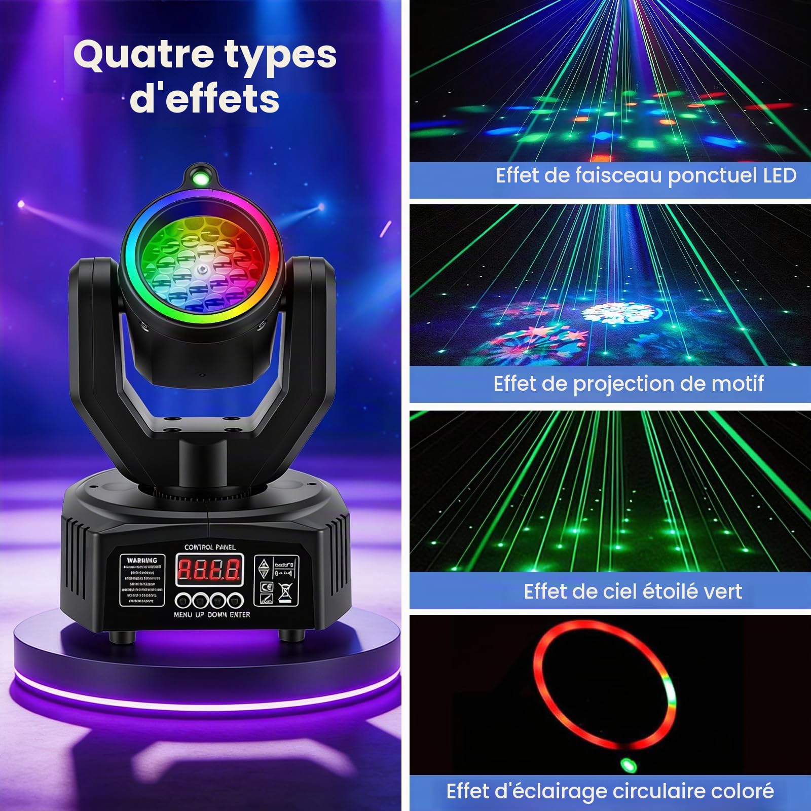 4-en-1 Lyre LED Tête Mobile Beam Laser avec Télécommande, 30W Projecteur RGBW + Laser Vert, Jeux de Lumiere pour Soiree DJ, DMX512, Commande Vocale pour Disco Bar KTV Mariage