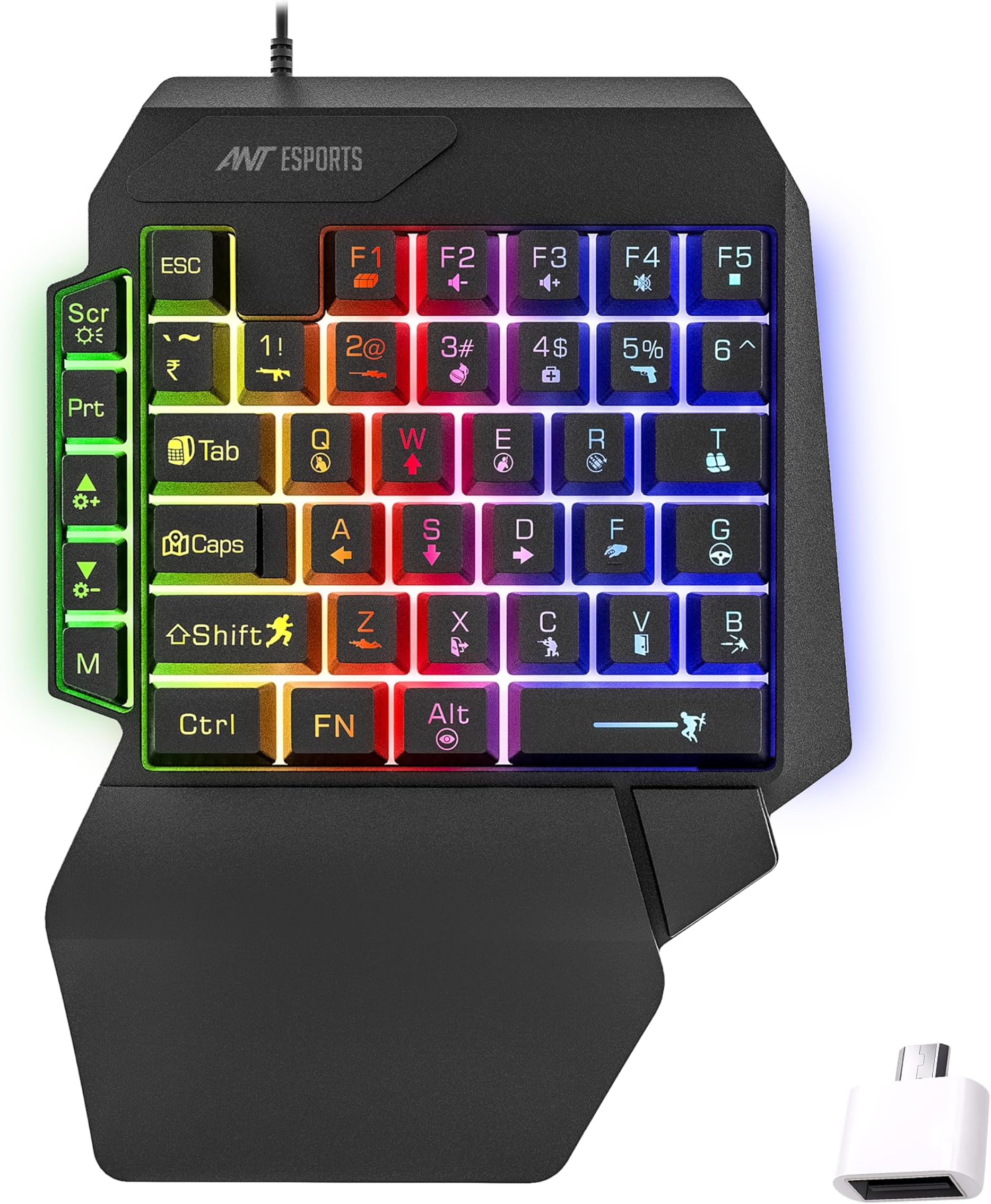 Ant Esports MK1001 One Handed Gaming Keyboard RGB Backlit 35 Keys Portable Mini Gaming Keypad Ergonomic Game Controller for PC Gamer
