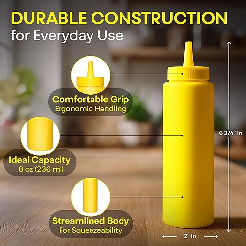Miniatura 3 de BRIGHTFROM Botellas exprimibles para condimentos, color amarillo, botella vacía de 8 onzas con cuello ancho, ideal para salsa de tomate, mostaza,