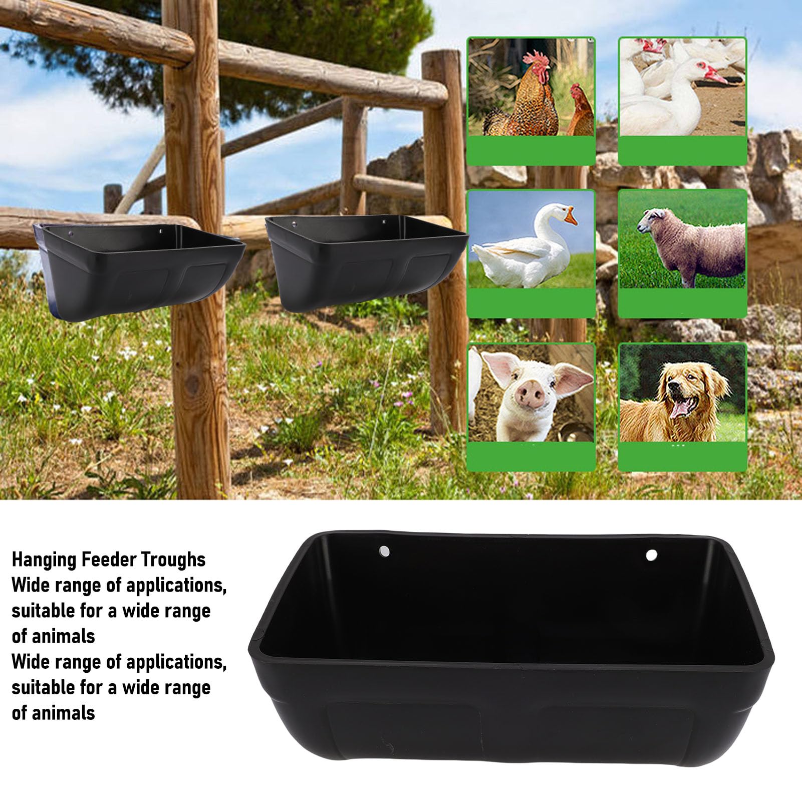 Mangiatoia per Pollo per Anatre, Mangiatoia per Recinzione Sospesa, Mangiatoia per Pollame Sospesa Mangiatoia per Pollo in plastica Salvaspazio di Grande capacità per (Nera)