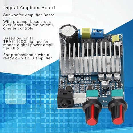 100W Digital Amplifier Board Subwoofer Amp Module for DIY Speaker 12 to 24V Power Supply, Multi Functional with Preamplifier, Bass Crossover