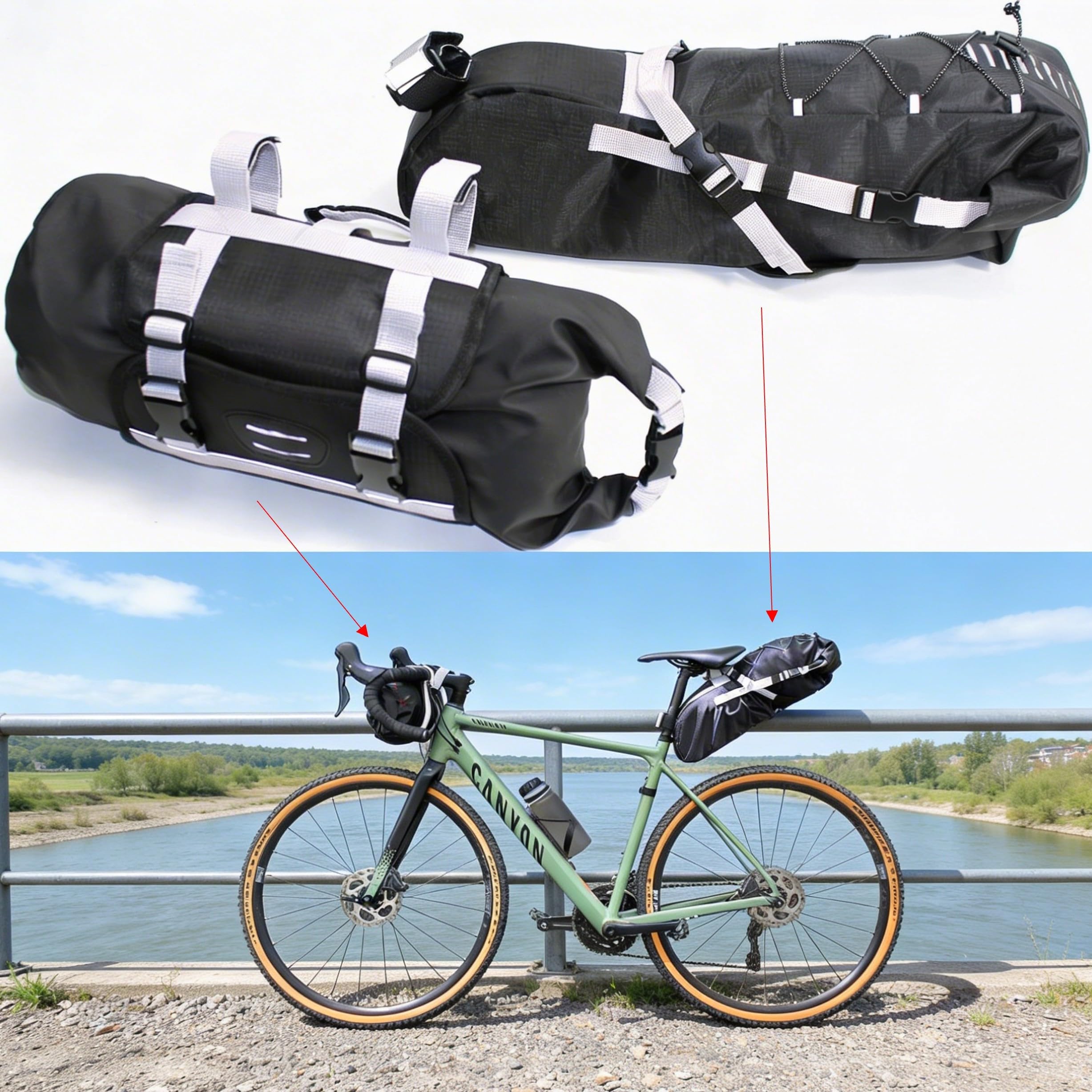 QMBasic Fahrrad LENKERTASCHE und SATTELTASCHE im Set 17 Liter, bikepacking  Taschen wasserdicht Ultraleicht ohne Gepcktrger fr Rennrad Gravel MTB e- Bike Schwarz : Amazon.de: Sport & Freizeit