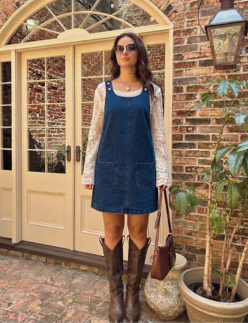 Xaspee Denim Overall Dress for Women Casual Mini Sleeveless Jean Vintage Jumper Skirt Dress with Pockets