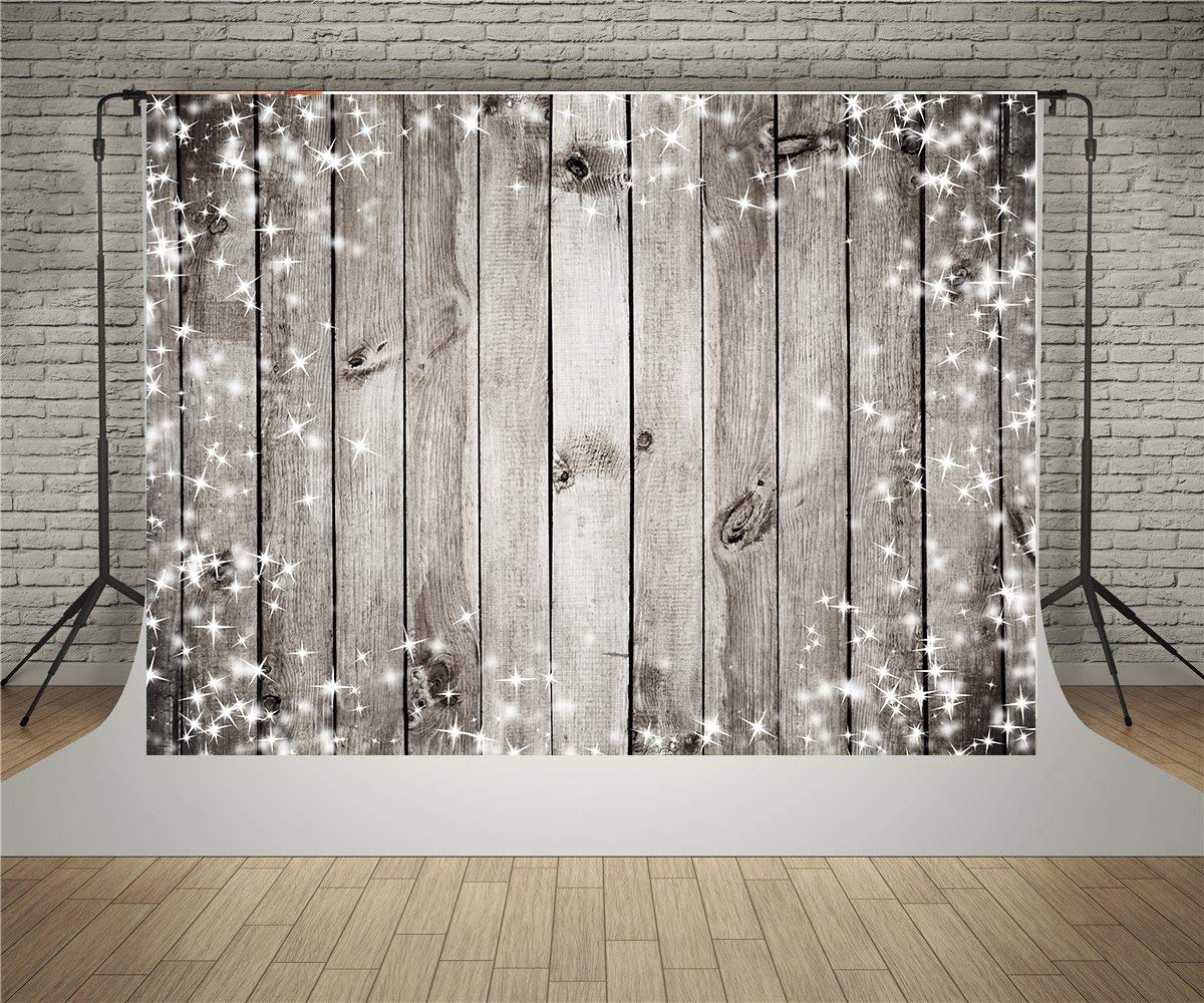 WaW 7x5ft Grey Wooden Wall with Snowflake Christmas Star Backdrop Photoshoot Baby Children Birthday Studio Fabric Backgrounds Xmas Photography Props
