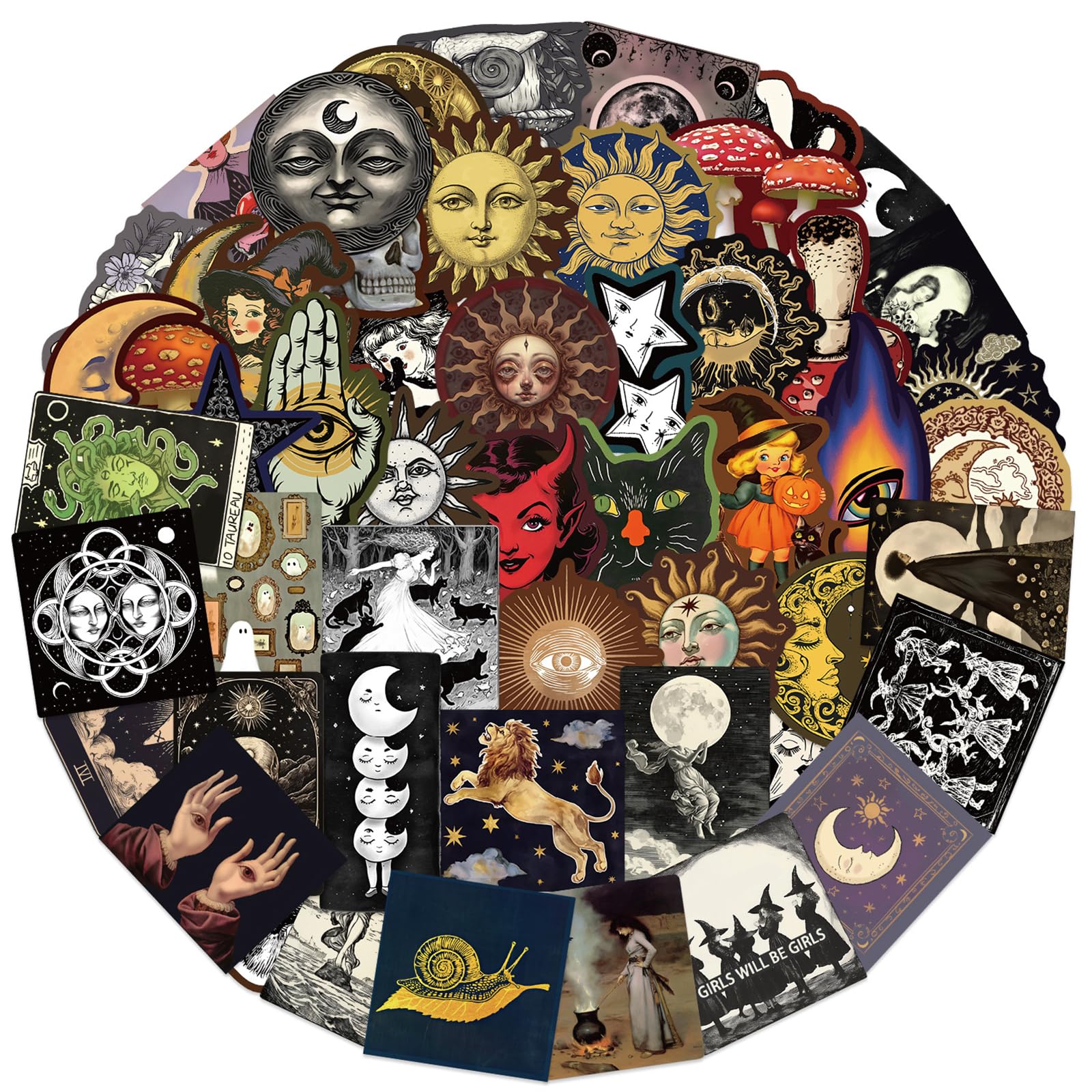 50pcs Sun and Moon Planet Stickers,Mysterious Celestial Sticker for Teens Laptop Stickers Party Favors,Vintage Astronomy Stickes Retro Galaxy Sticker