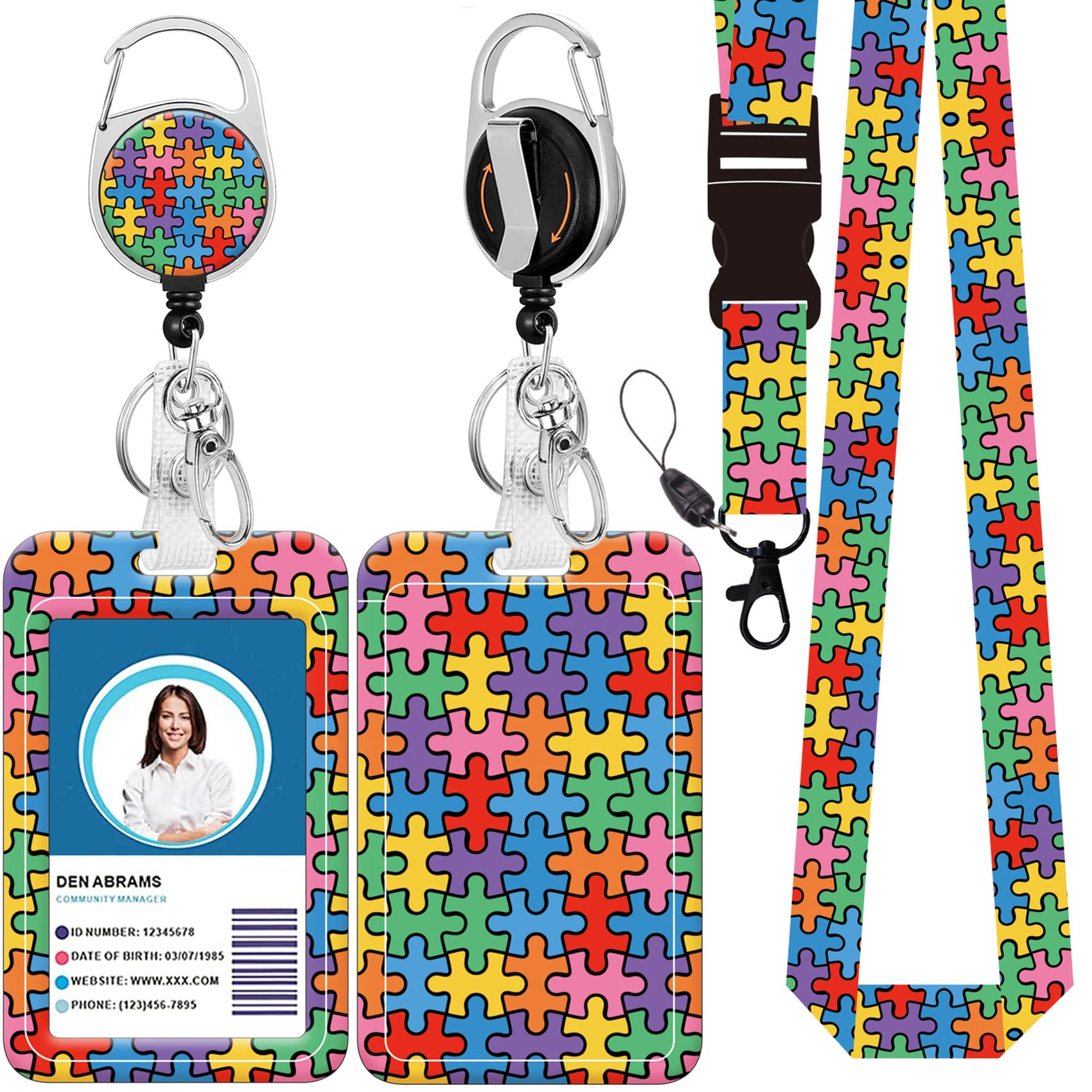 Photo 1 of ID Badge Holder with Lanyard, Retractable Badge Reel Clip, Card Name Tag Lanyard Vertical ID Protector for Nurse Nursing Doctor Teacher Student(L26 Puzzle)