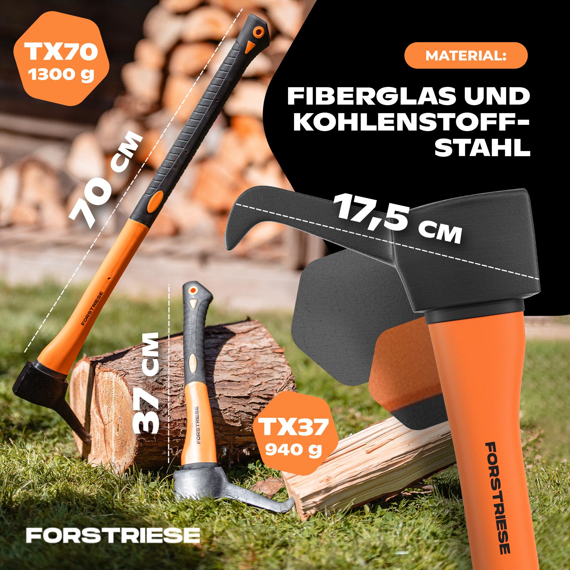 Sappie - Herramienta Forestal Sapie TX37 de 37 cm, Mango de plástico de Fibra de Vidrio inastillable, con Agarre ergonómico para un Agarre Seguro, Forst Zappi