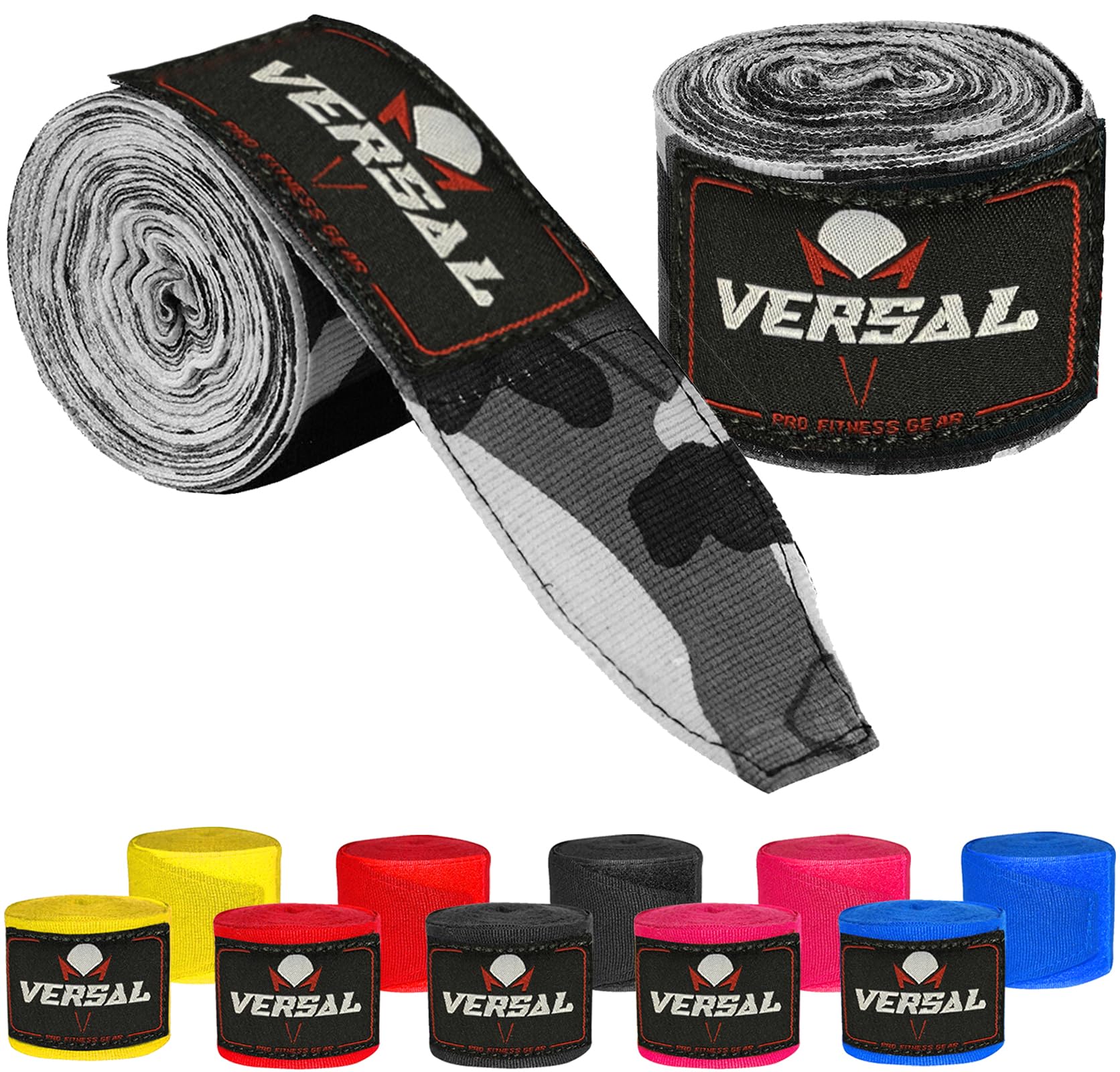 VERSAL VSL Boxing Hand Wraps 4-Meter Inner Gloves Bandages Wrist Support Wraps Under Mitts Knuckle Fist Protector MMA Muay Thai Kickboxing Handwraps for Martial Arts Training Gym Workout (Grey Camo)