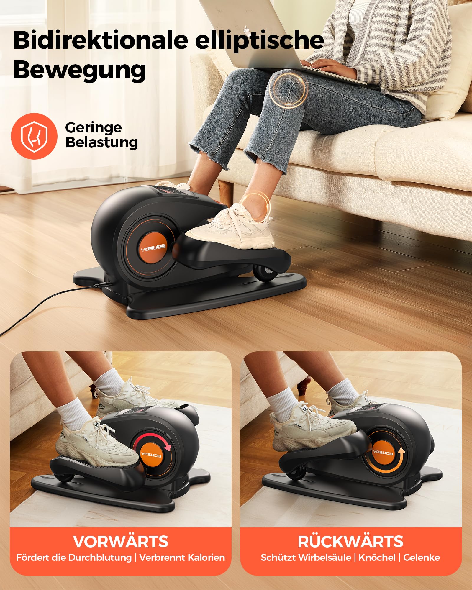 YOSUDA 2026 Neu Ellipsentrainer für zuhause, 3D-Fußmassage, 10 Geschwindigkeiten, Plug & Play, flüsterleise. Ideal für Senioren & Büro – Mini Elektrischer Crosstrainer, untertisch Ellipsentrainer