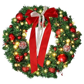 Amazon.co.jp: 24インチ ライト付きクリスマスリース ライト付き