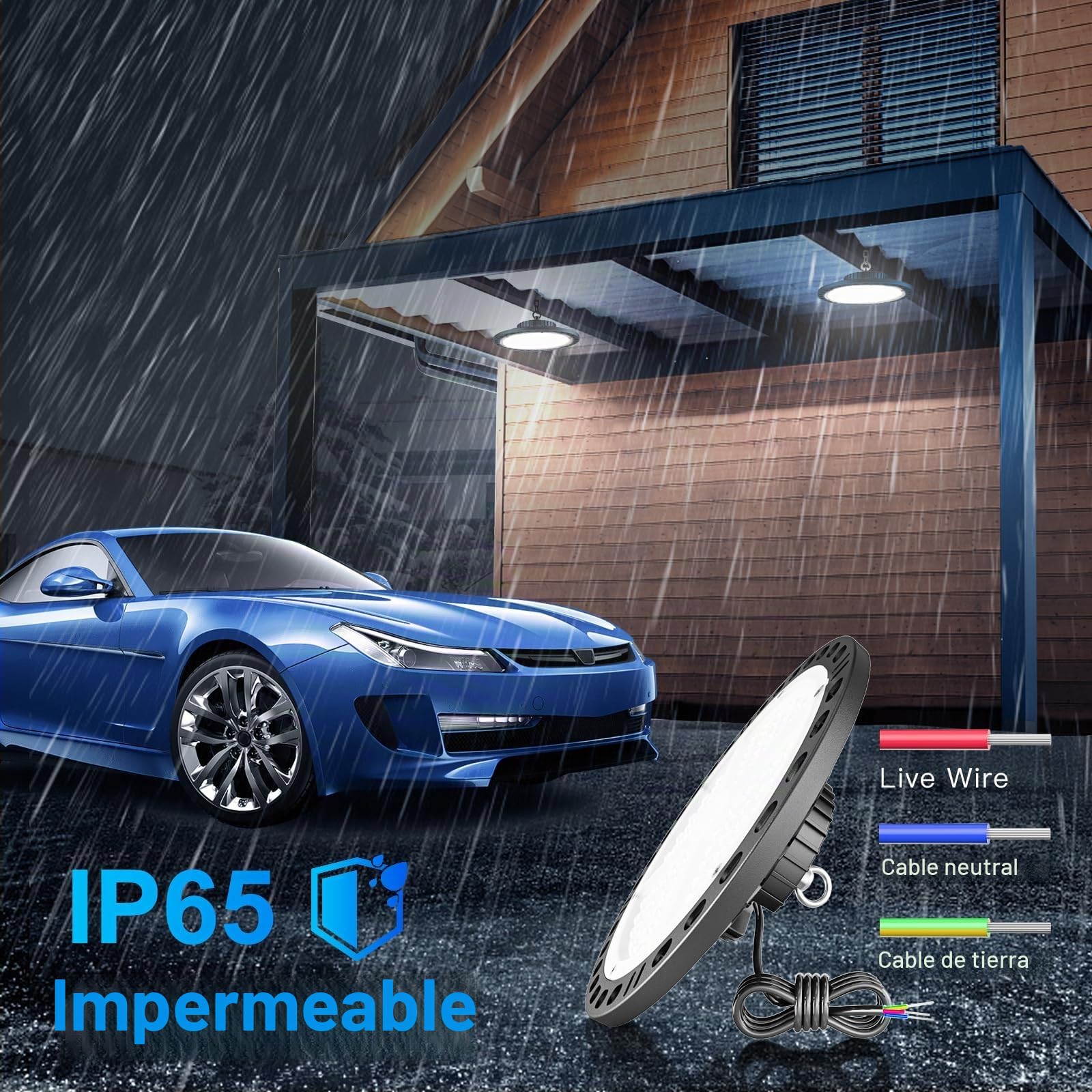 100W UFO LED Lámpara de Alta Bahía, 2 Paquetes 10000LM Focos Led Nave Industrial 6500K Blanco Frío, IP65 Impermeable High Bay Luces para Techo de Taller, Garaje, Fábrica, Almacenes, Estadio