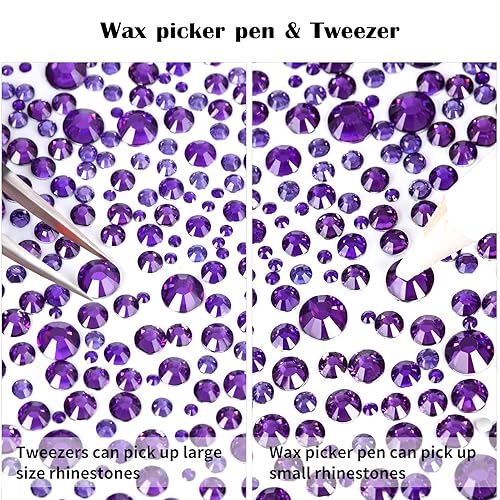 Miniatura 4 de 10400 diamantes de imitación de resina morada con parte trasera plana, redondas, no termofijas, diamantes de imitación para uñas, con pinzas y lápiz