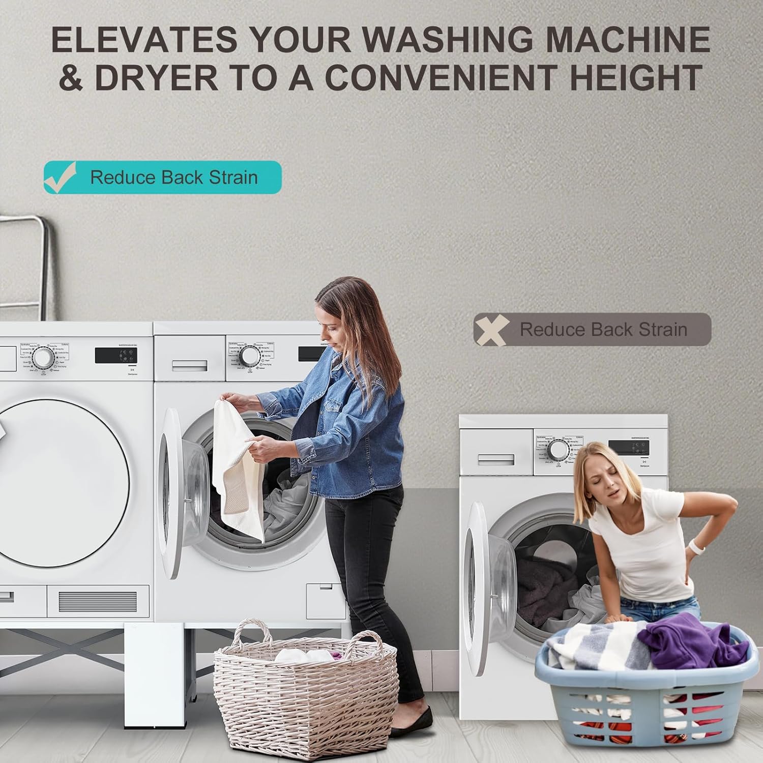 Matalde 28" Washer and Dryer Pedestals Set of 2 ,Laundry Pedestal for Washer and Dryer , Alloy Steel Washing Machine Stand Raiser, Washer and Dryer Stand 12.6'' Height White