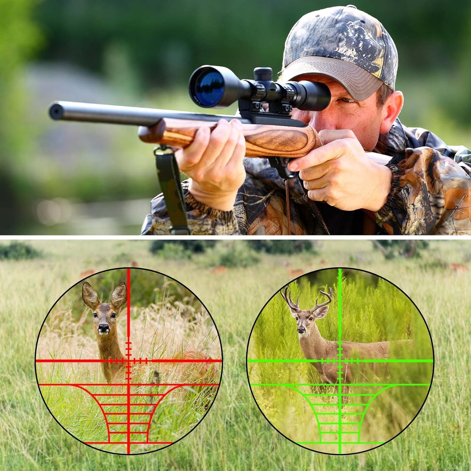 SOROVEE 4 16x50 AO Rifle Scope Red Green Illuminated Optics Rangefinder Reticle,Green Laser W Rat Tail Switch,Tactical Airsoft Scopes W Holographic Reflex Sight,5 Brightness Modes Flashlight Photo