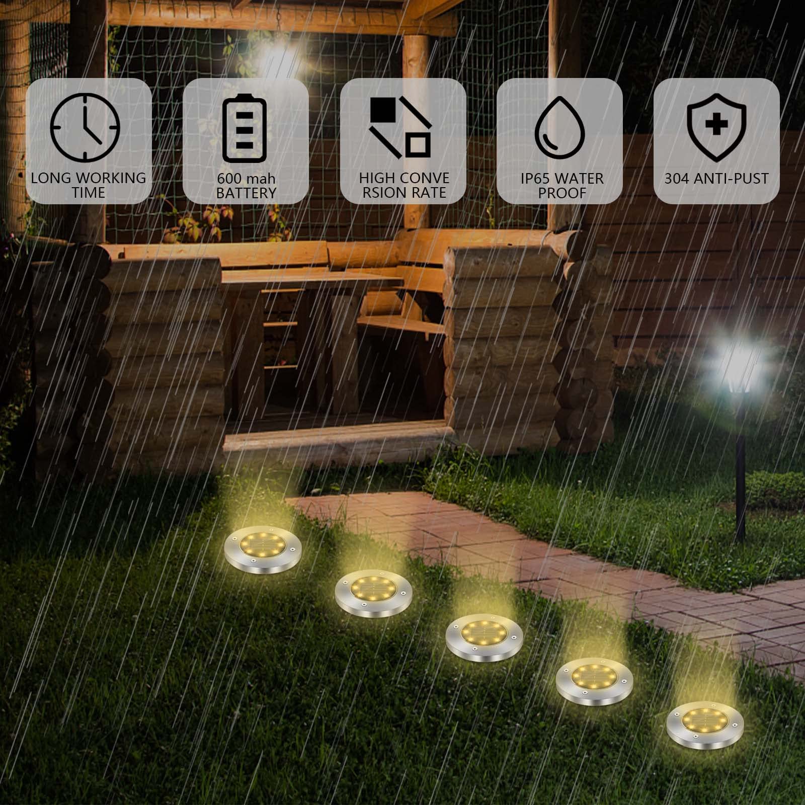 Mkitnvy Solarne światła ogrodowe, 8 sztuk LED zakopane zewnętrzne reflektory wodoodporne 600 mah bateria IP65 lampa trawnikowa