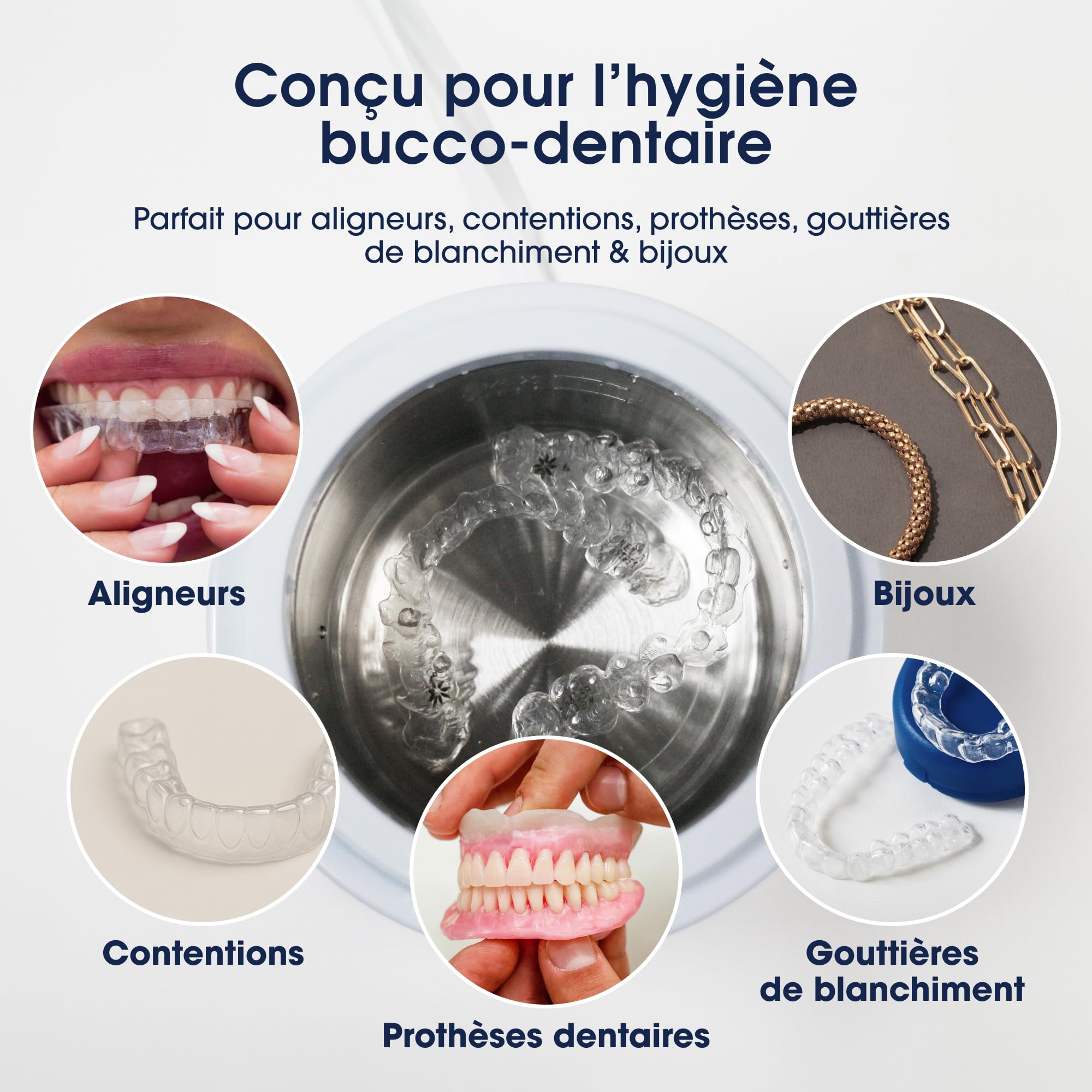 ZENT SoniQWave Nettoyeur ultrasons 200ml, Bac ultrason pour Prothèses Dentaires, Aligneurs orthodontiques, Nettoyant bijoux - Technologie de nettoyage à 360°, Idéal pour voyager, Dispositif médical